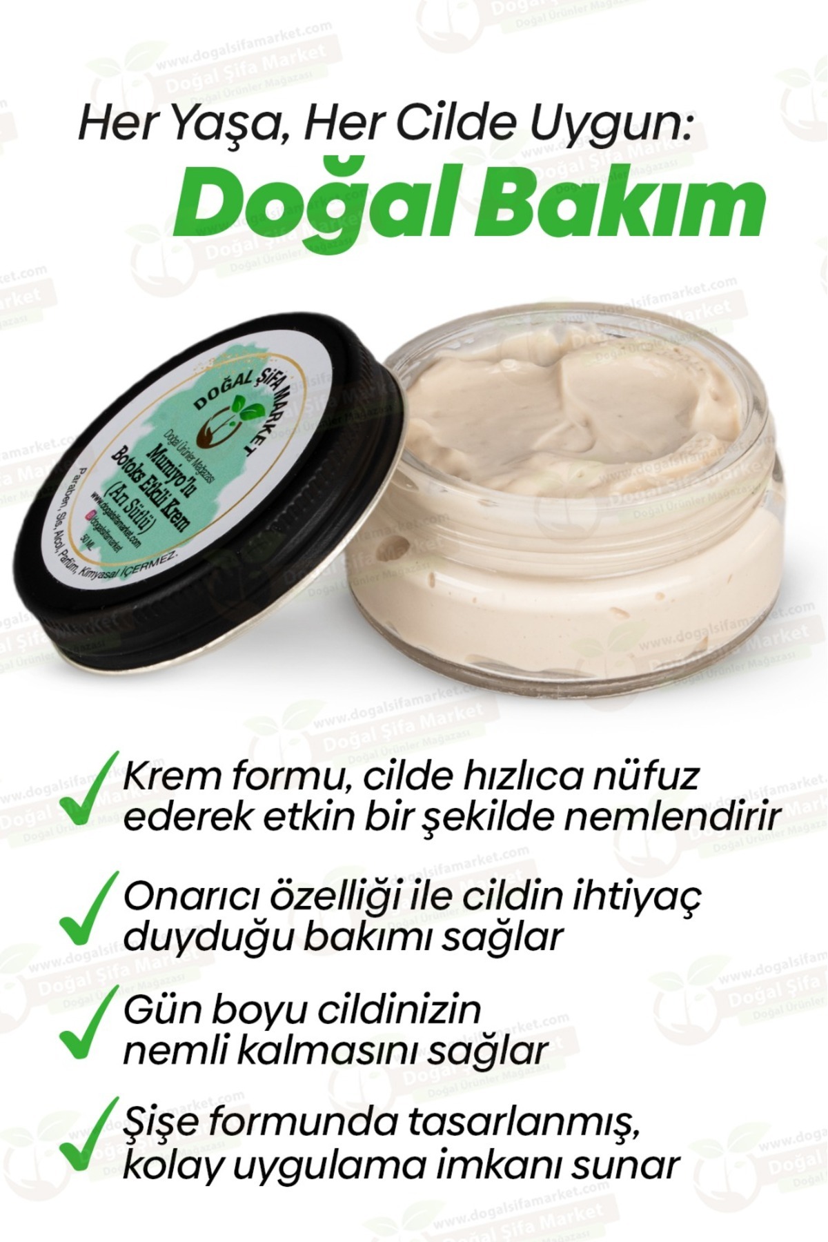 Arı Sütlü Mumiyolu Yüz Bakım Kremi 50 ml –Şişe Form, Günlük Kullanım — MBK01 — تصویر 3 از 6