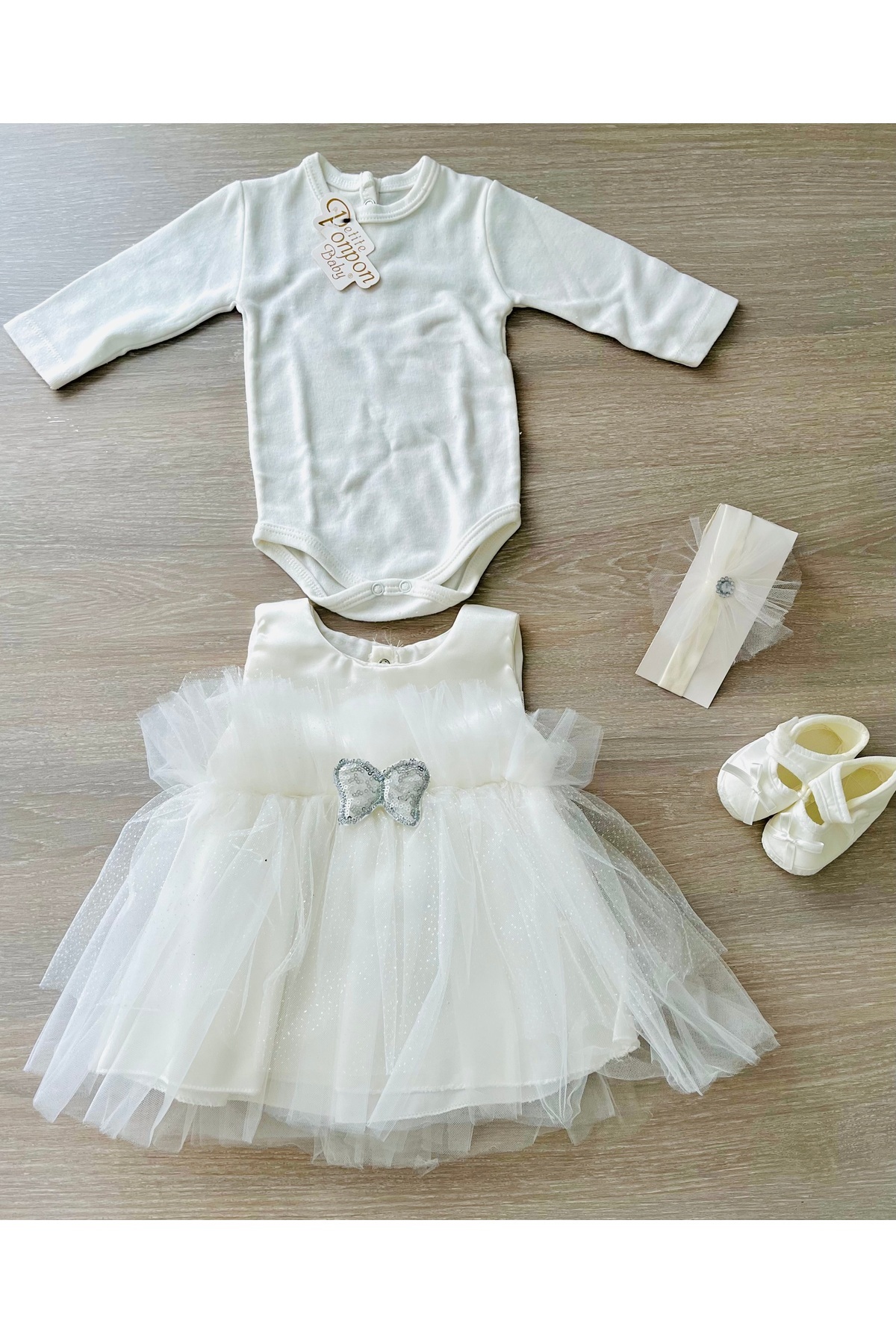 Petite Ponpon Baby Kız Bebek Yenidoğan Mevlüt Elbisesi Bebek Hediyelik Mevlütlük Elbise fotoğrafı 5 (önizleme)