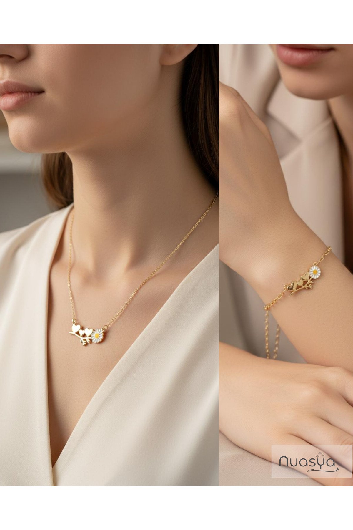 Nuasya Papatya Kolye Ve Bileklik Seti, Genç Kadın, Kız Çocuk Kolye & Bileklik Seti