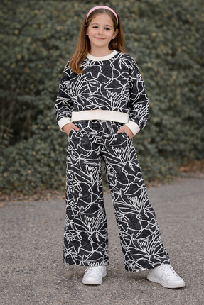Wanex KIDS Kız Çocuk Desenli Uzun Kollu Alt-Üst Takım – Kalın Antrasit Kumaş ...