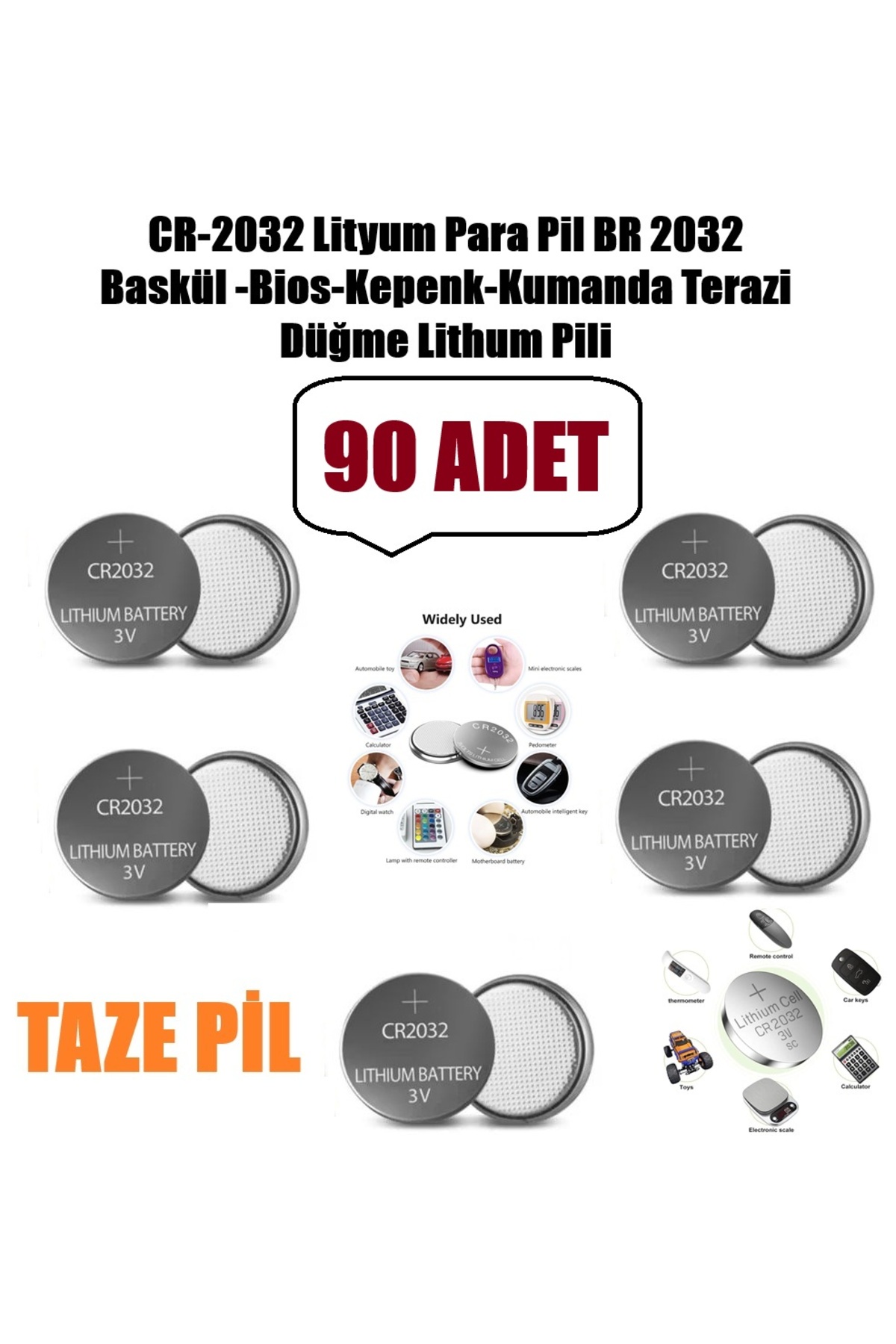 90 Adet Cr2032 Lityum Para Pil DR2032 Baskül-Bios-Kepenk-Kumanda Terazi Yuvarlak Düğme Lithum Pil