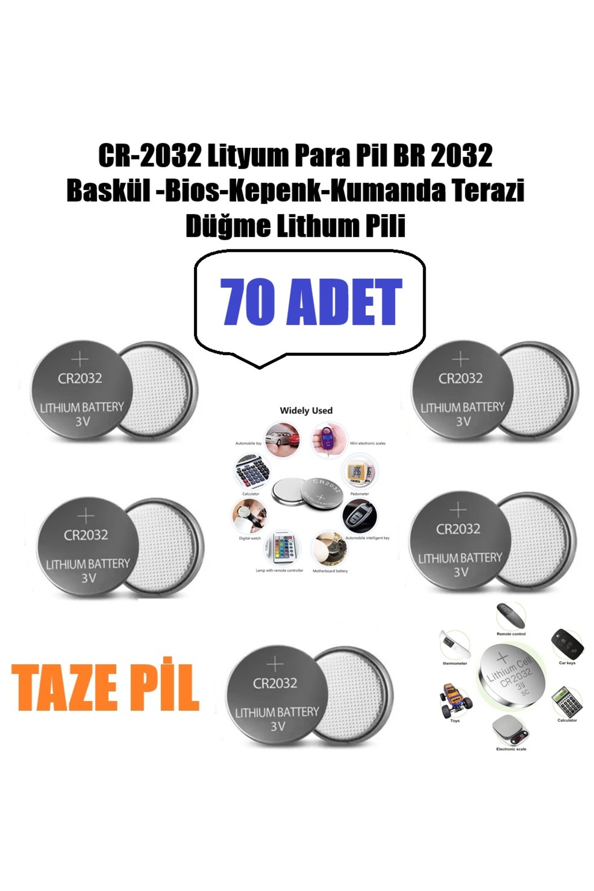 70 Adet Cr2032 Lityum Para Pil DR2032 Baskül-Bios-Kepenk-Kumanda Terazi Yuvarlak Düğme Lithum Pil