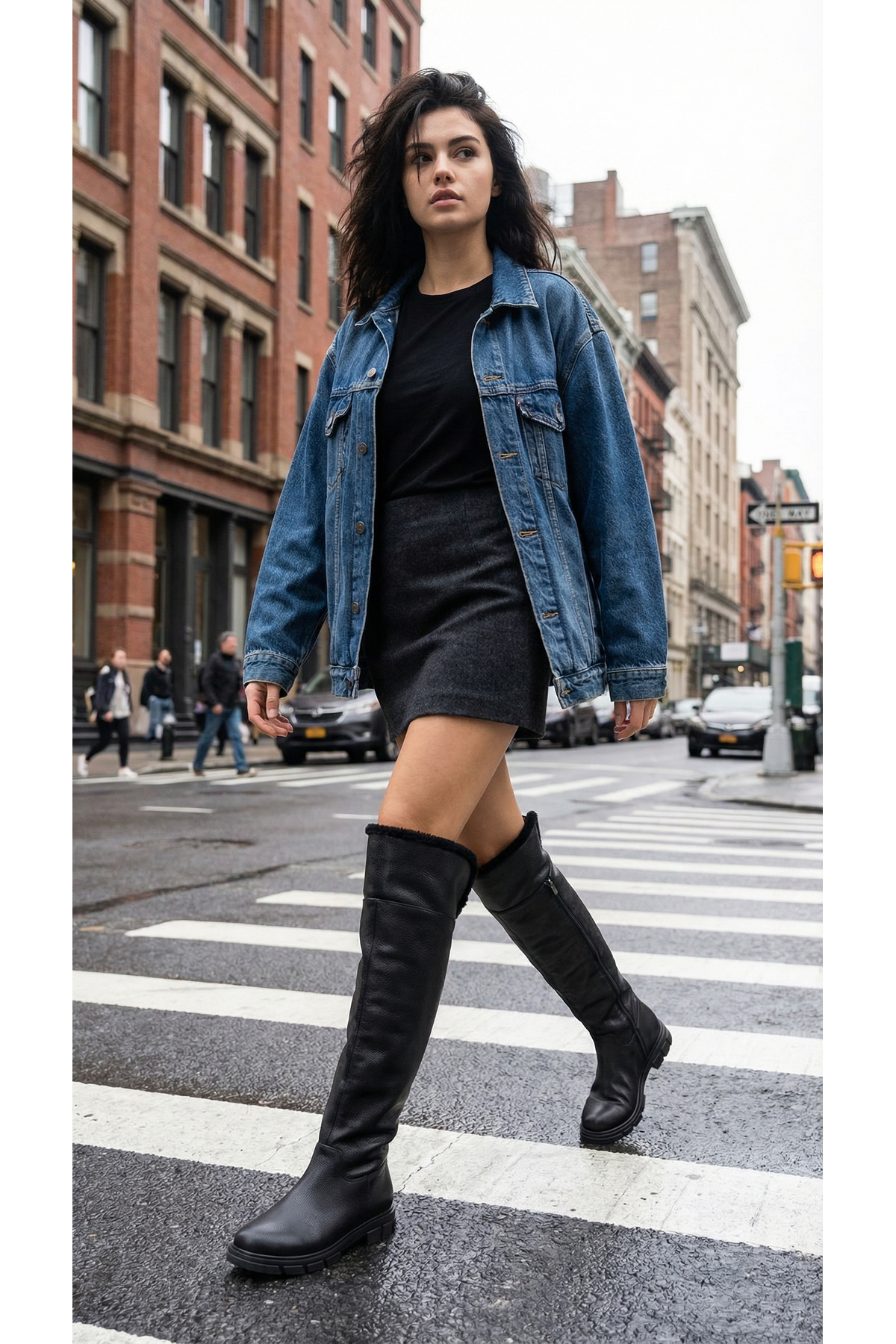 Ayakkabı Delisiyim  Siyah Deri Binici Diz Üstü Kürklü Kaymaz Taban Fermuarlı Kety Kadın Çizme