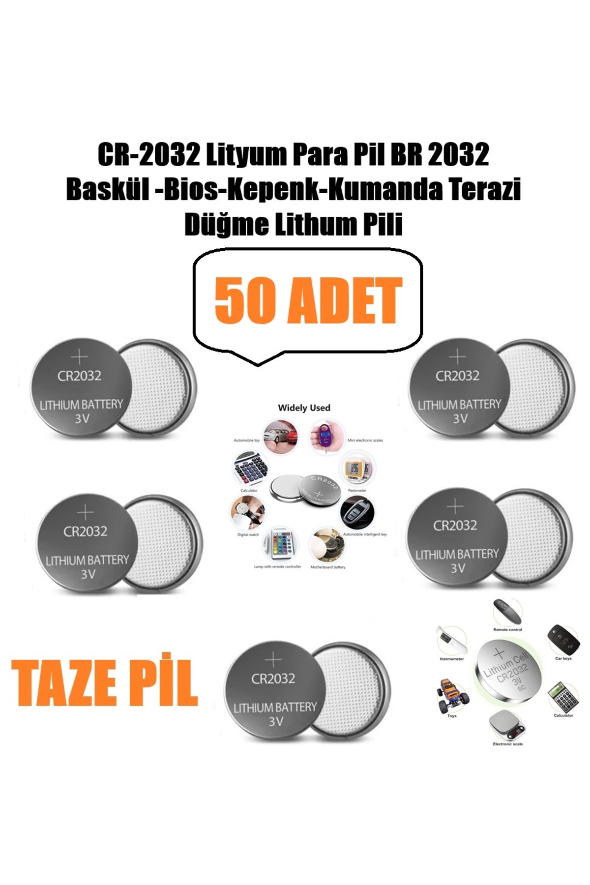 50 Adet Cr2032 Lityum Para Pil DR2032 Baskül-Bios-Kepenk-Kumanda Terazi Yuvarlak Düğme Lithum Pil