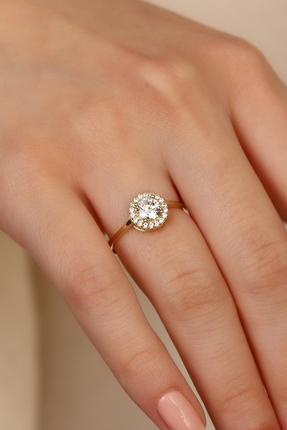 Cemre Gold 14 Ayar Altın Pırlanta Montürü Tek Taş Yüzük