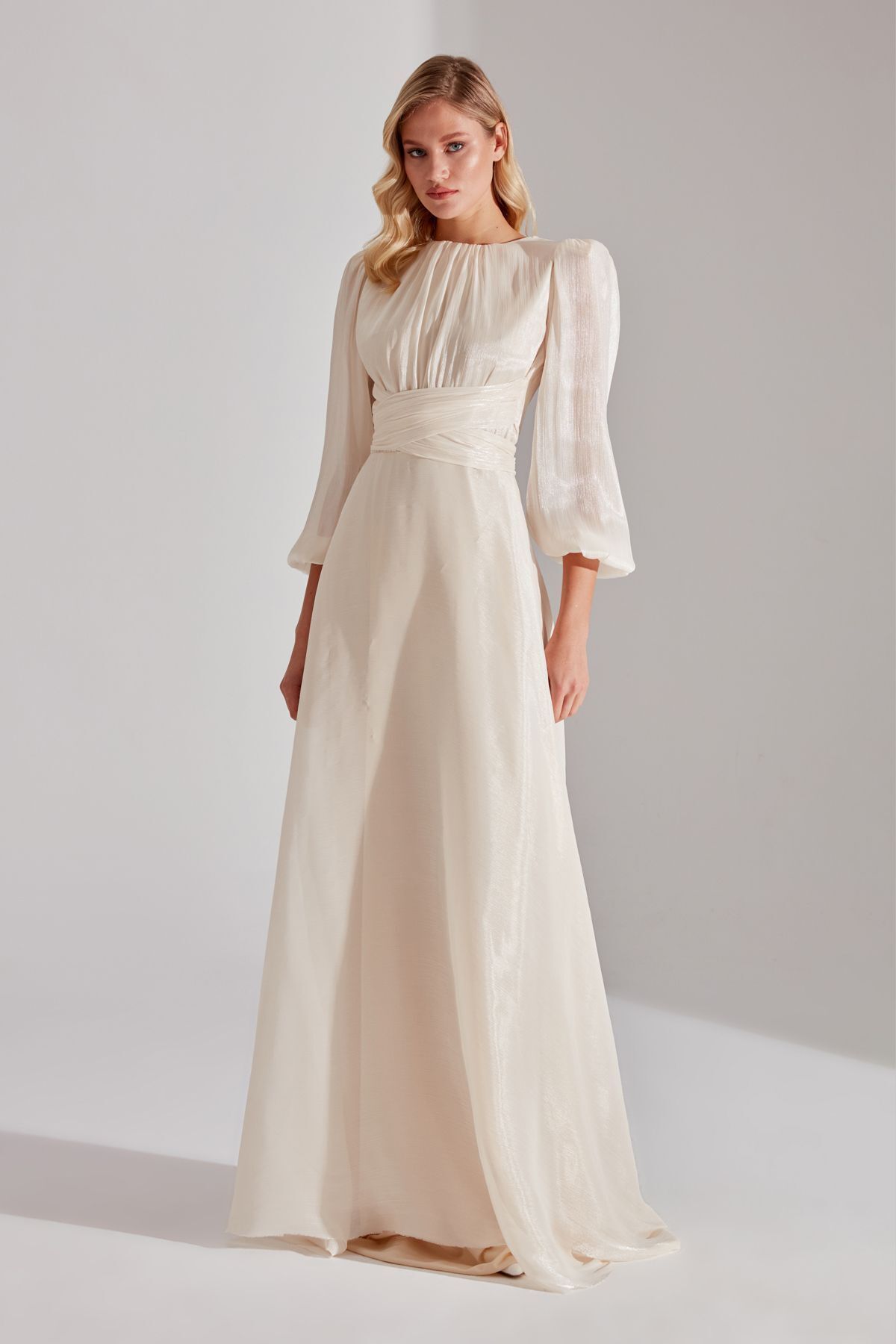 Polina ECRU Balloon Sleeve Flared Dress
