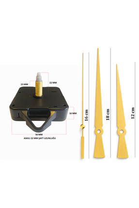 EXİZ TİCARET Uzun Şaft Akar Sessiz Saat Mekanizması Askılı  22 mm