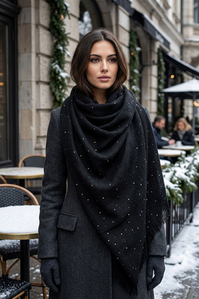 MODA Payet İşlemeli Siyah Şal