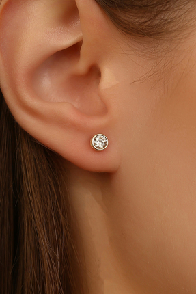 Cemre Gold 14 Ayar Altın Tektaş Pırlanta Montürü Küpe