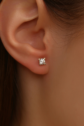 Cemre Gold 14 Ayar Altın Tektaş Pırlanta Montürü Küpe