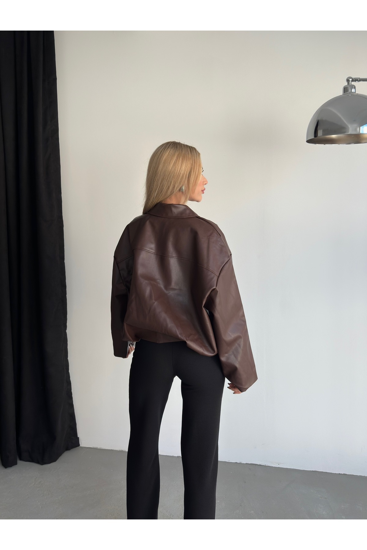 Ekim Store  Yeni Sezon Kemerli Bomber Deri Ceket - Görsel 5