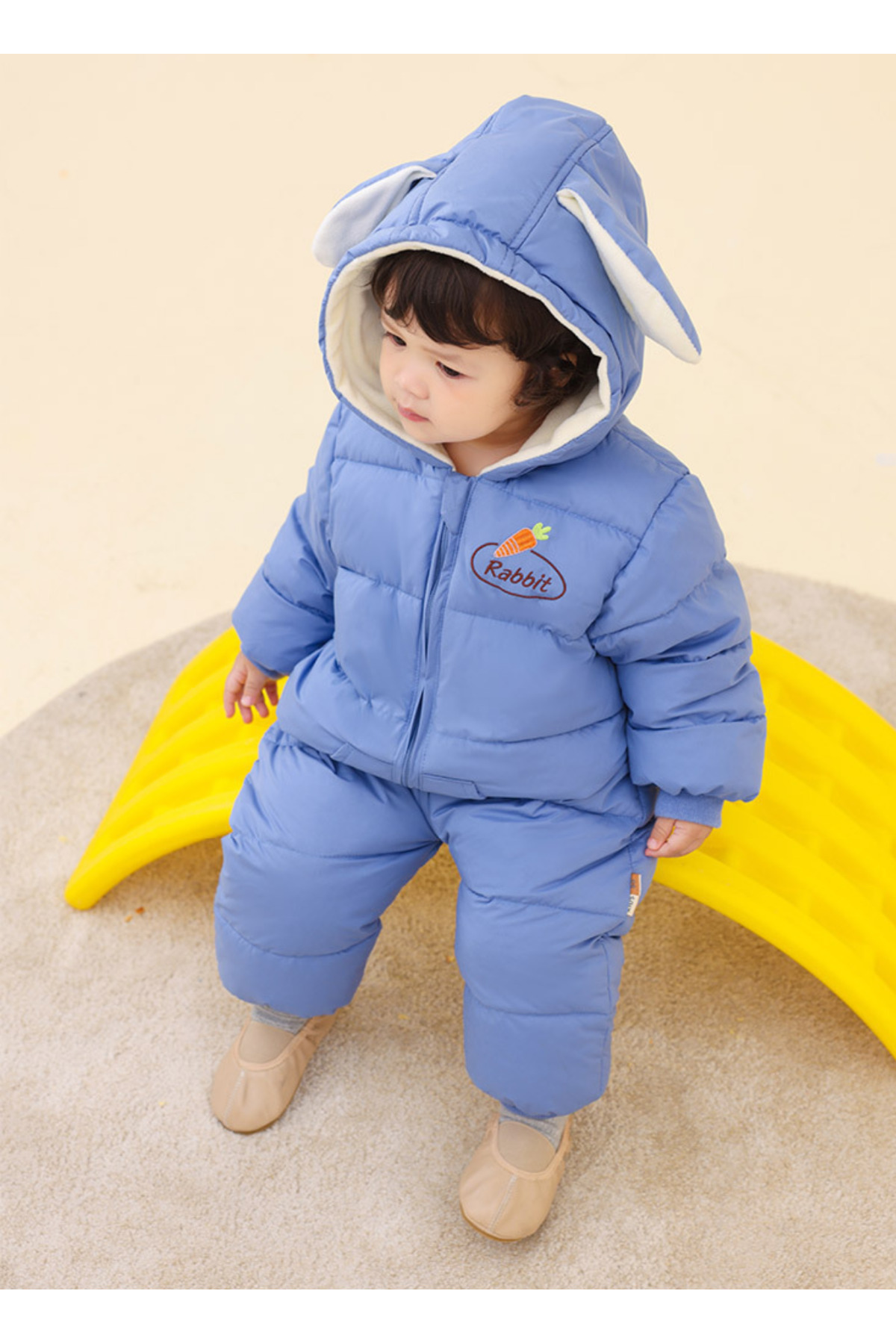 melisam.msg Kız Erkek Bebek Tavşan Kulaklı Kış Kalın Sevimli Astar Şişme Tulum Mont fotoğrafı 6 (önizleme)