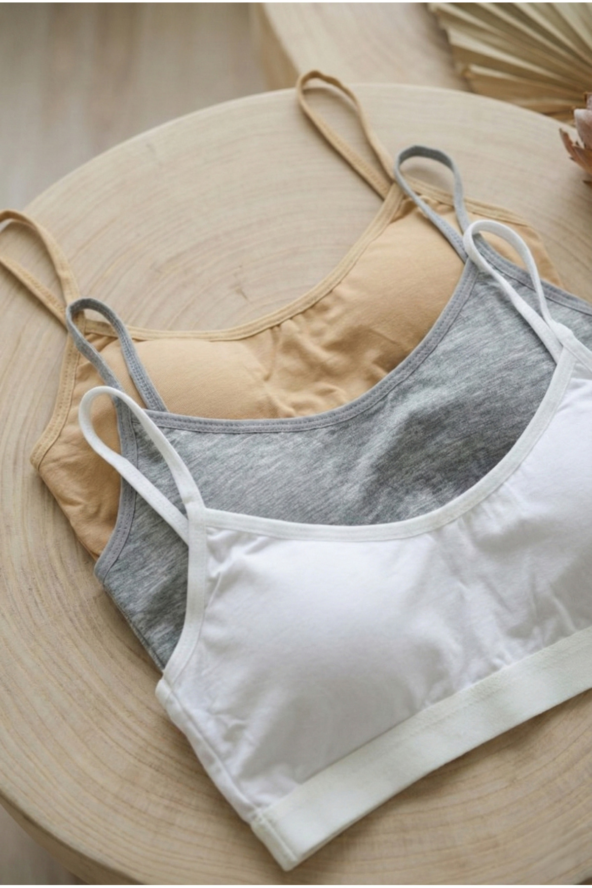 underwear bodyway 3'lü Set Pedli Pamuklu Bralet - Telsiz İnce Askılı Uyku ve Günlük Konfor Sporcu Büstiyeri