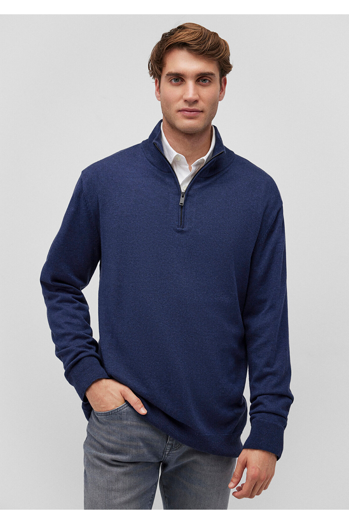 ماوی ژاکت نیم زیپ سرمه‌ای طرح کشمیر، سایز معمولی، کد 0710247-70497