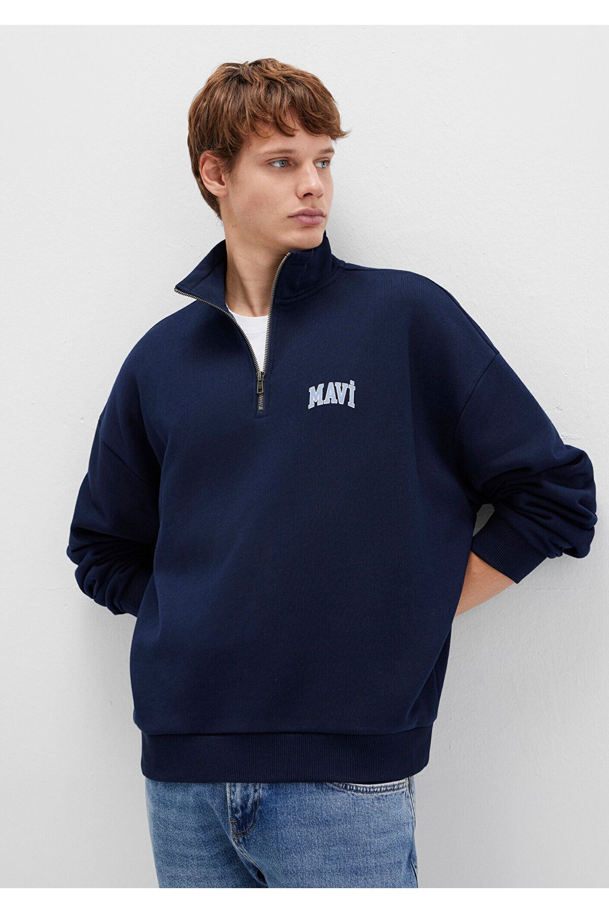 Mavi Logo Baskılı Yarı Fermuarlı Lacivert Sweatshirt 0S10208-70497