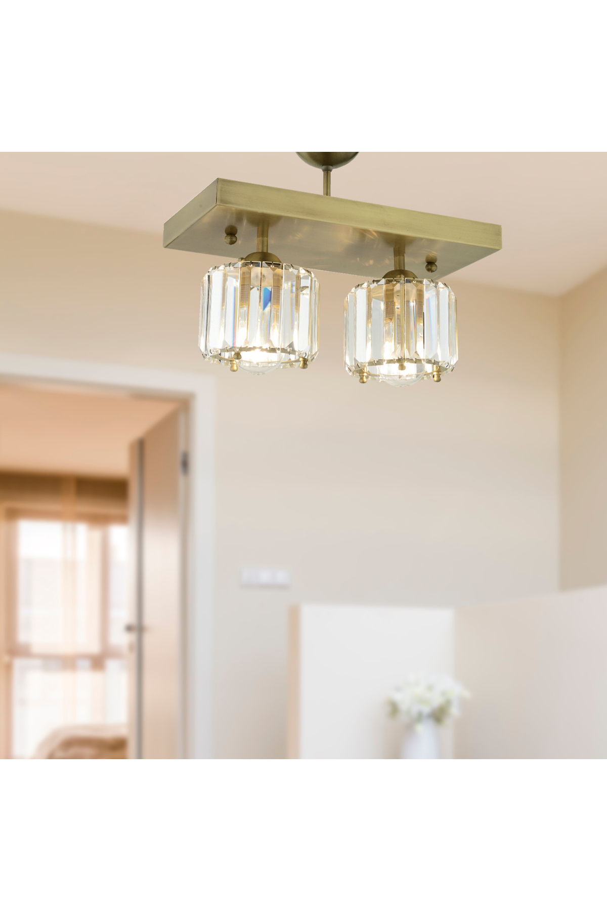 Sabrina 2-Li Antique Plafonyer Crystal Stone Modern Design Crystal Living Room Chandelier
