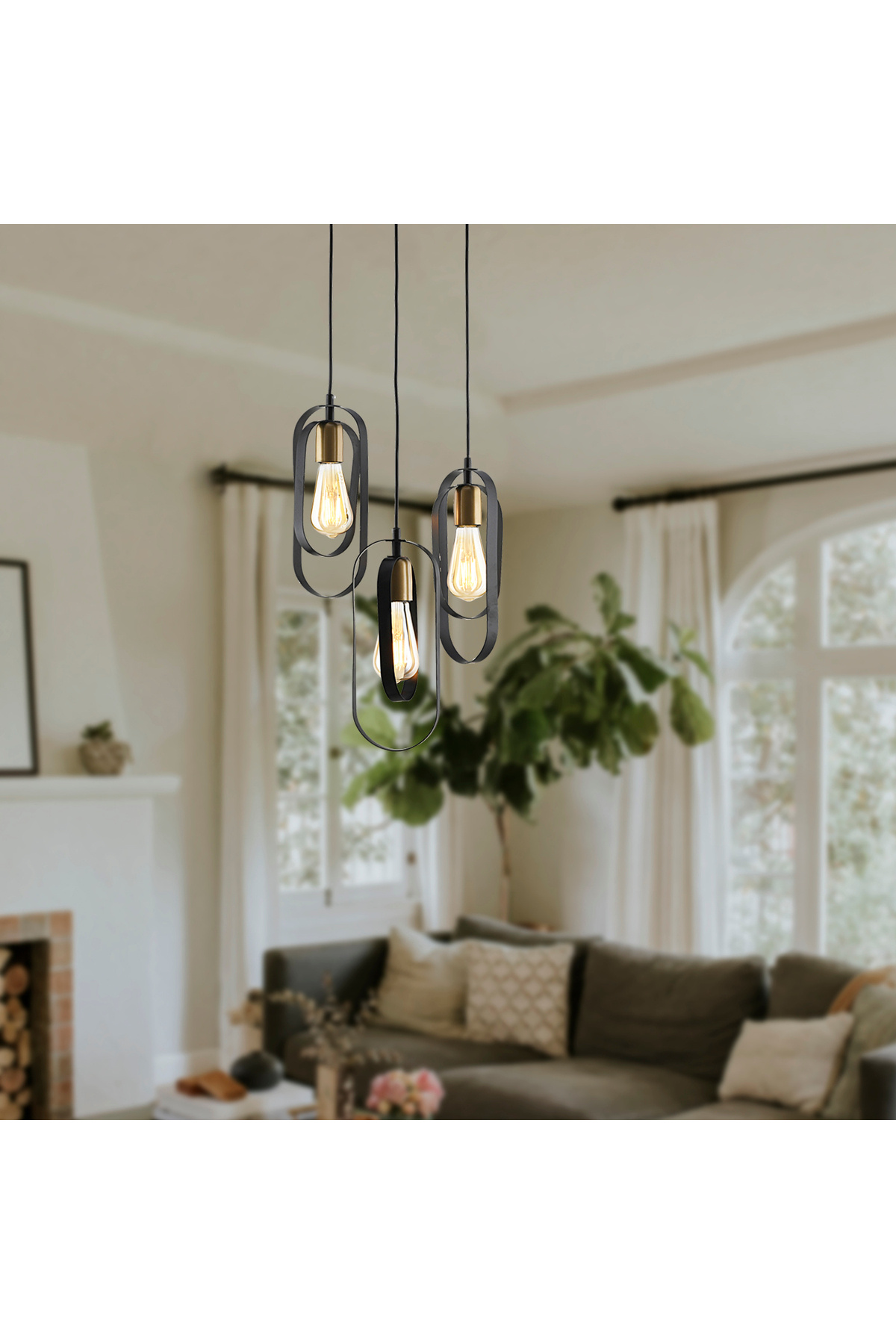 Cocoon 3-Piece Round Black Modern Young Room Kitchen Retro Living Room Pendant