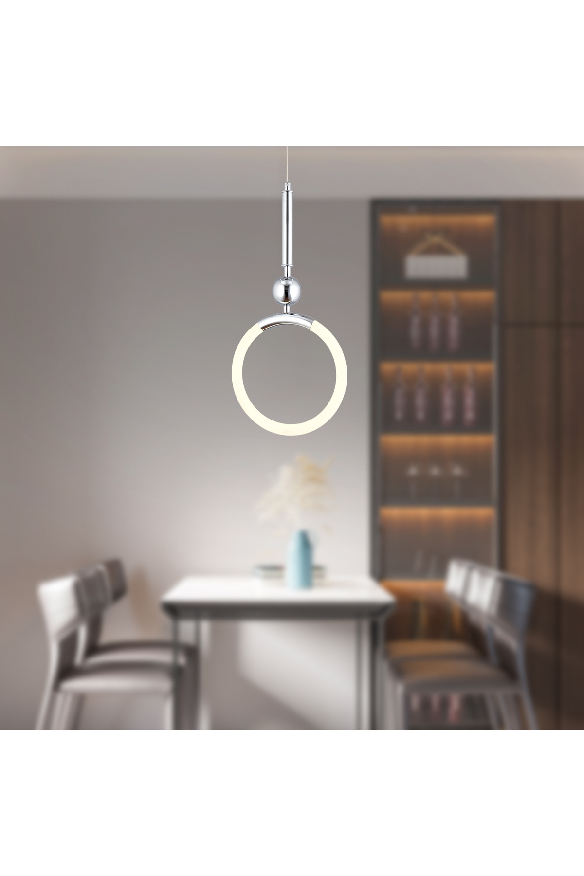 Struer Single Chrome Led 20 Watt Modern Corridor, Bedroom Living Room Pendant Led Chandelier