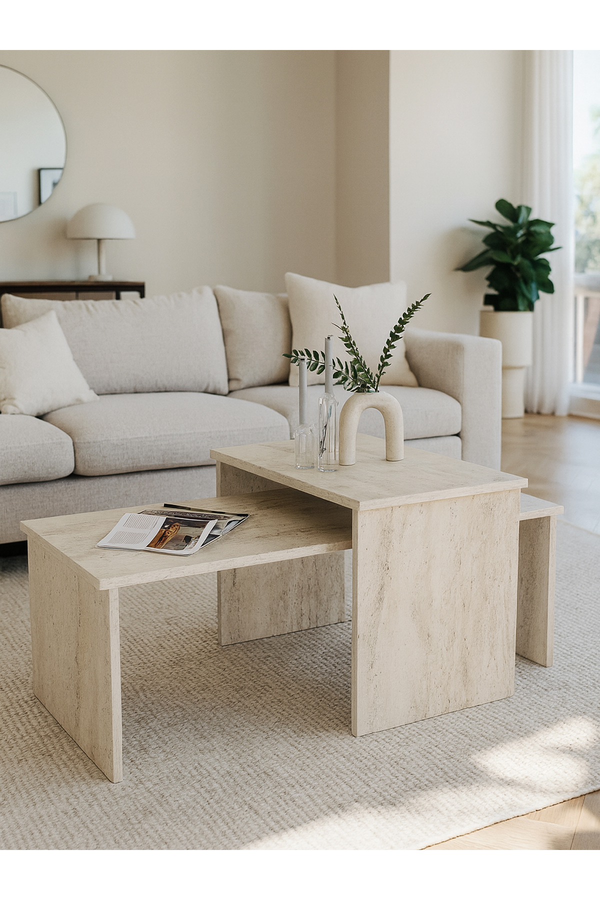 Adjustable Modular Dual Coffee Table Travertine | Cosmos