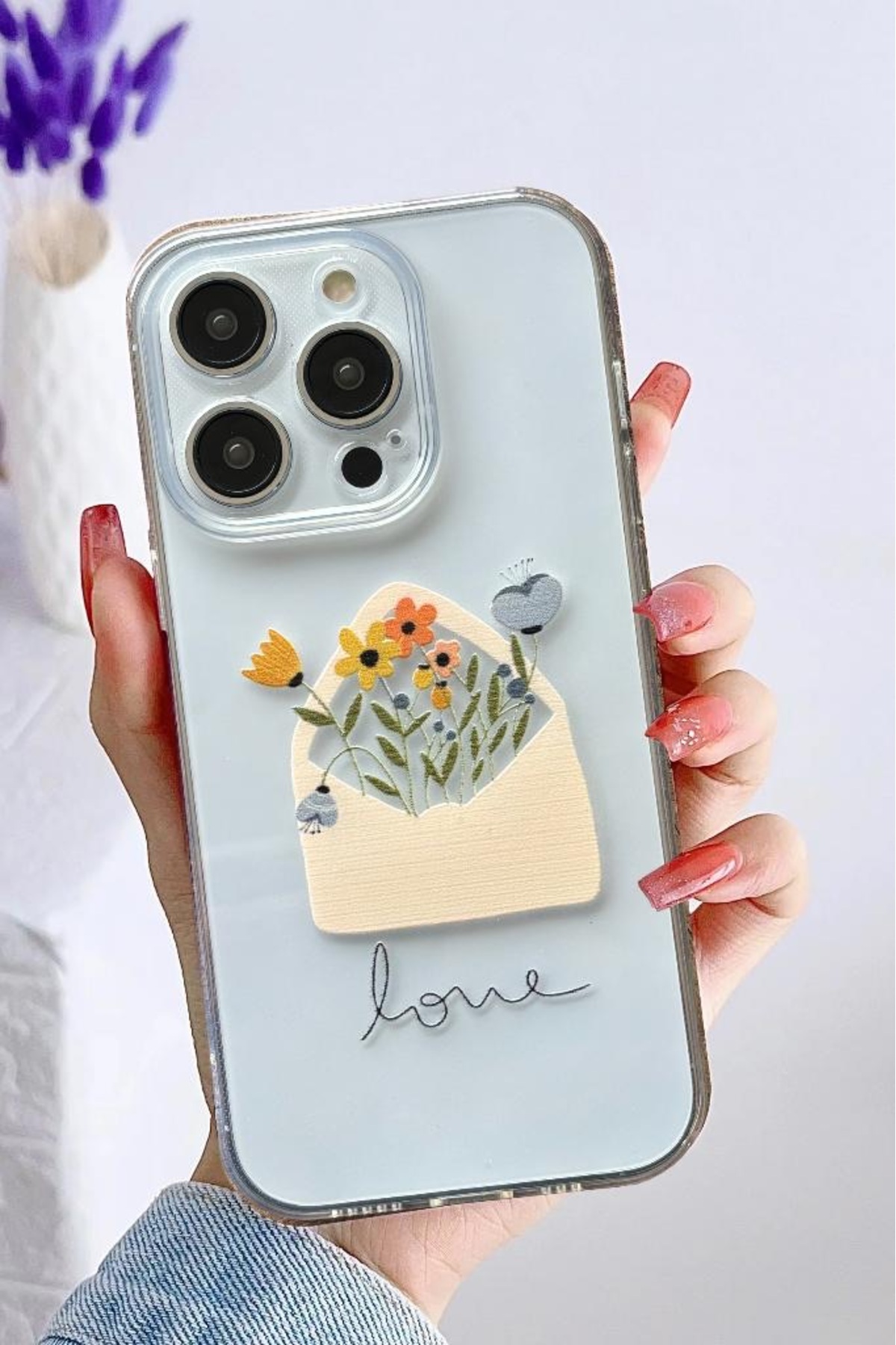 Iphone 14 Pro Max Case Transparent Silicone Case with Sweet Flowers Pattern