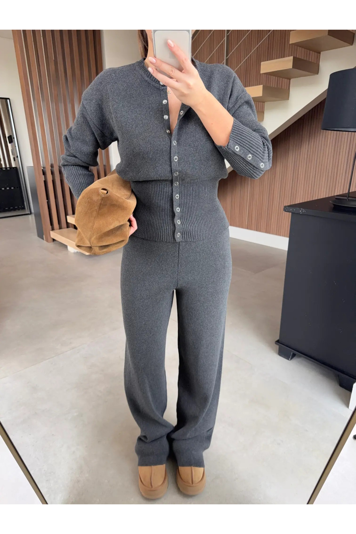 My Blog Anthrazitfarbenes Strickset mit Druckknöpfen - 904