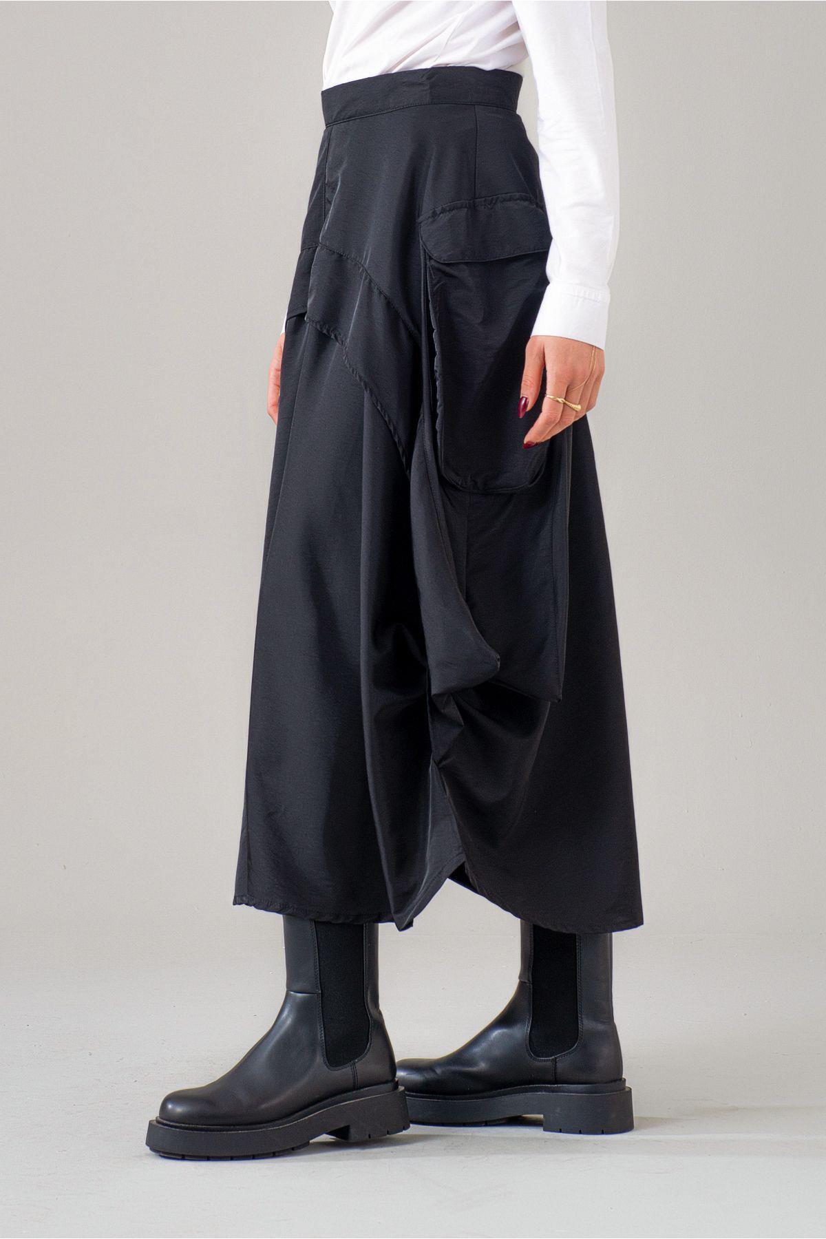 Bold & Young  Kadın Siyah Kargo Pervazlı Fermuarlı Paraşüt Kumaş Etek - Görsel 7