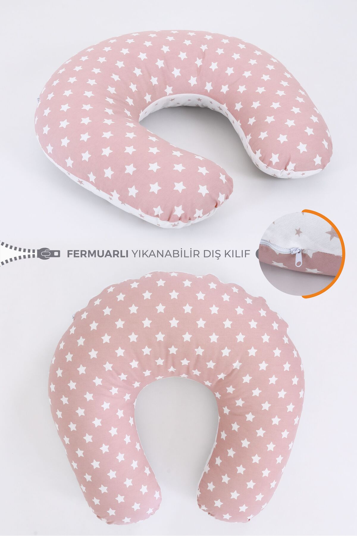 Umaybebek Emzirme Yastığı, Emzirme Önlüğü Set - Pamuklu Kumaş - Pudra Yıldız fotoğrafı 2 (önizleme)