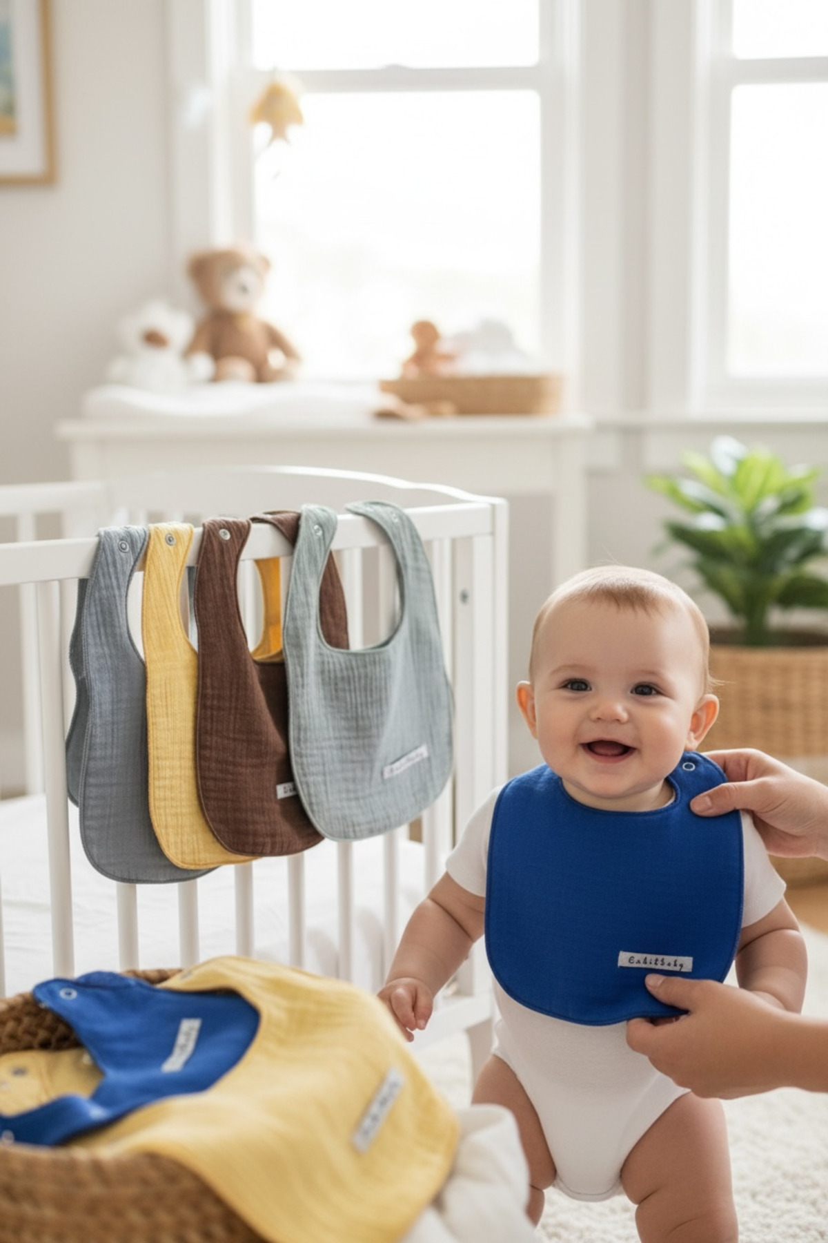 Enhitbaby 5'li Sıvı Geçirmez Çift Kat Müslin Mama Ve Salya Önlüğü, %100 Pamuk Alezli fotoğrafı 2 (önizleme)