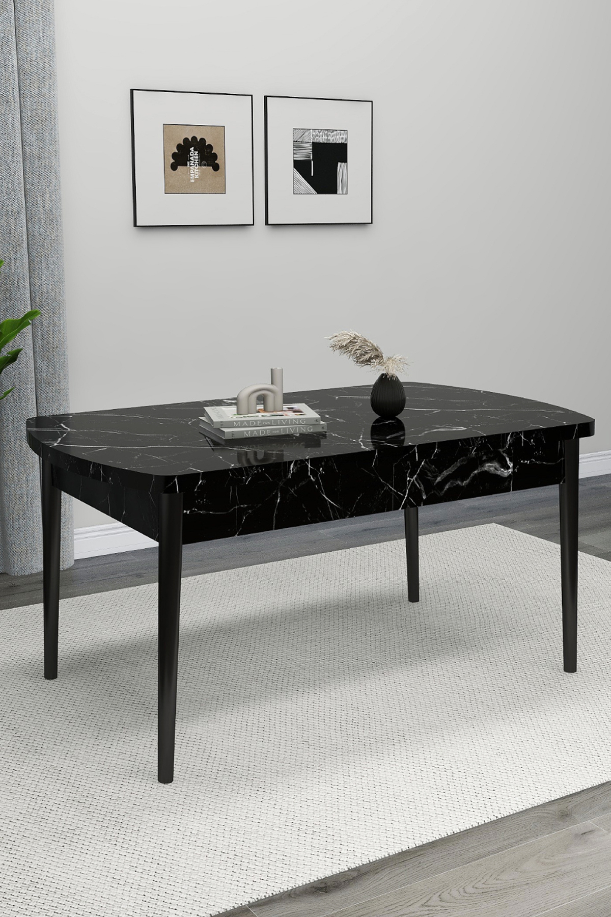 Kitchen Table Dining Table Wooden Table Retractable Table Table for 6 (black Marble)