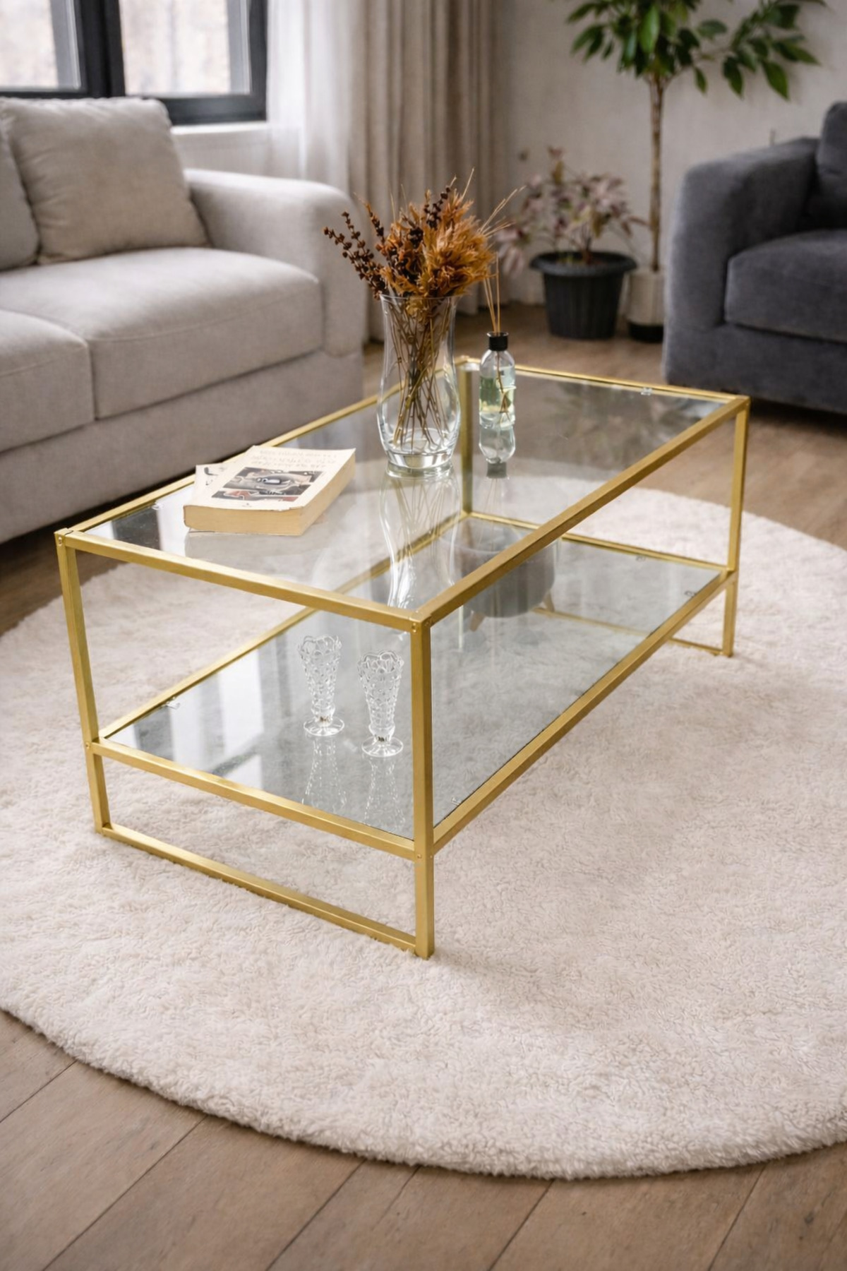 Lisbon Gold Coffee Table Clear Glass
