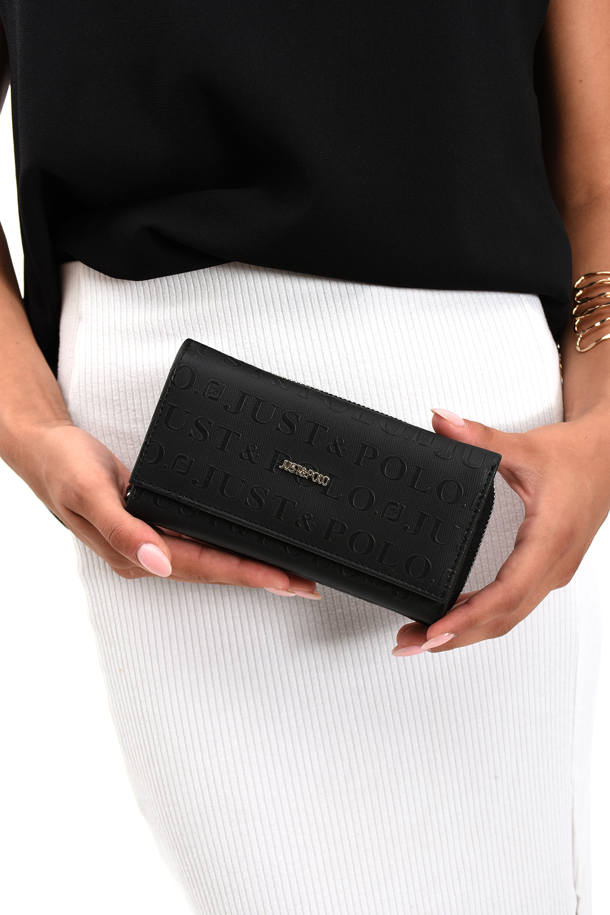 Women's 8 Cards 1 ID Compartment Snap Fastener And Zipper Closure Multifunctional Vegan Wallet