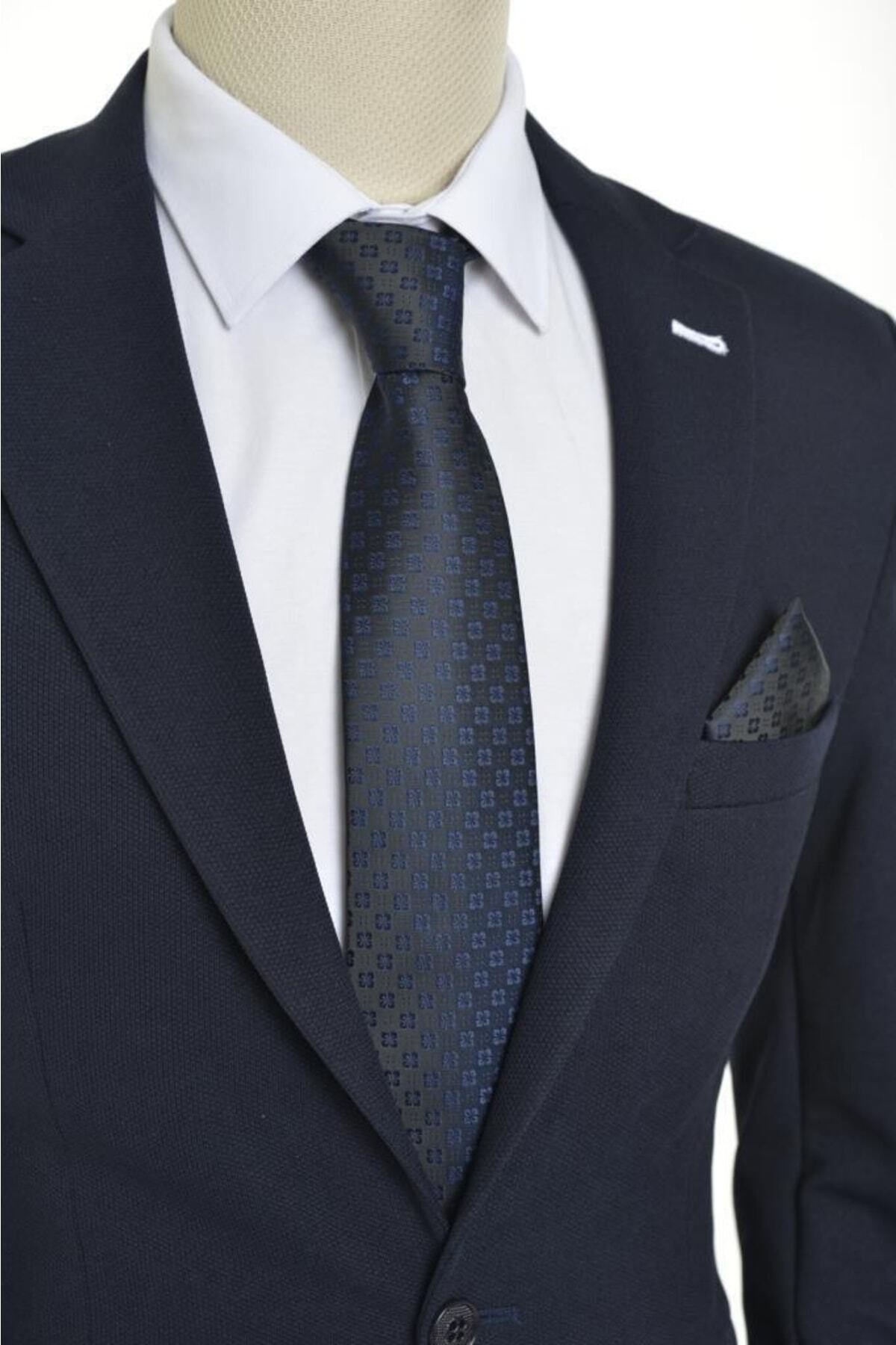  کراوات جیبی طرح‌دار گلدار سرمه‌ای ۸ سانتی‌متری مردانه