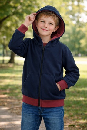 RİRİKİDS Çocuk Uzun Kollu Kapşonlu Fermuarlı Sweatshirt