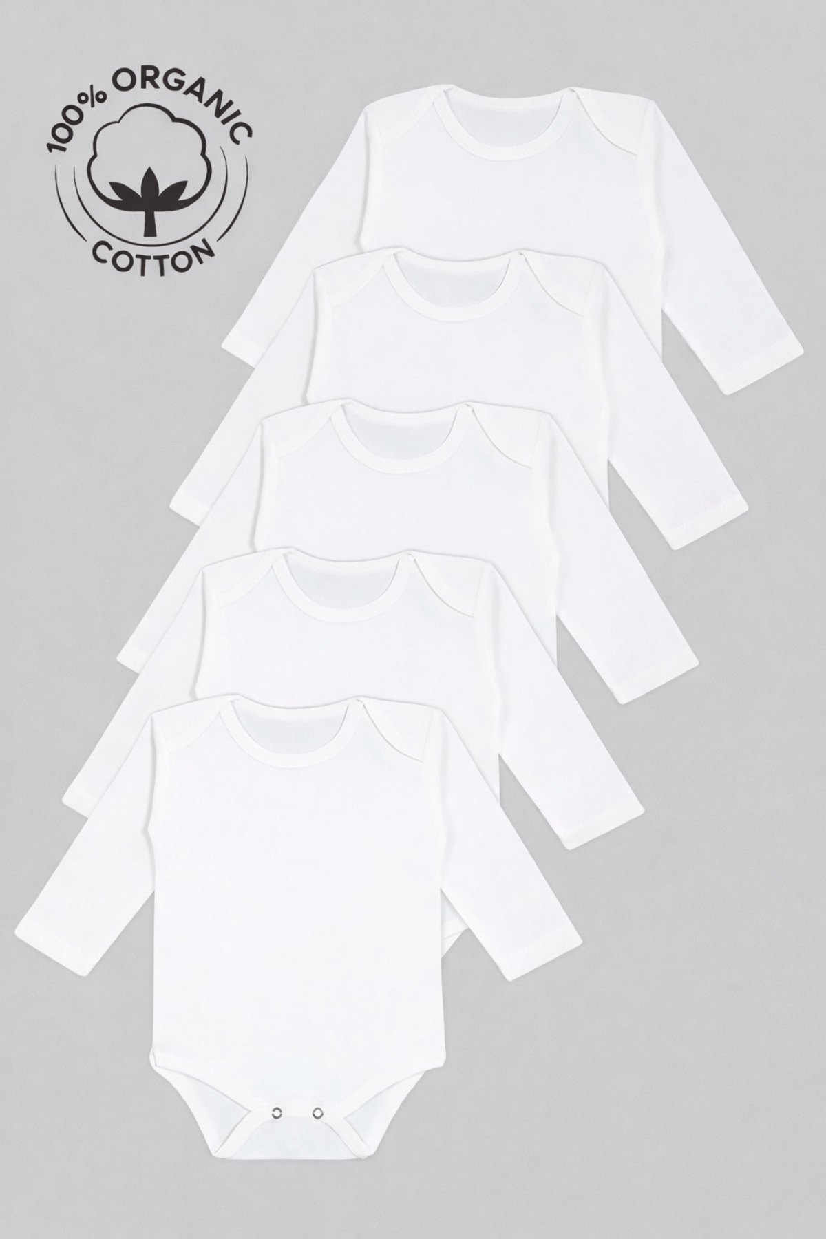 vitmo 5-Piece Baby Long Sleeve 100% Natural Cotton Snap-On Bodysuit