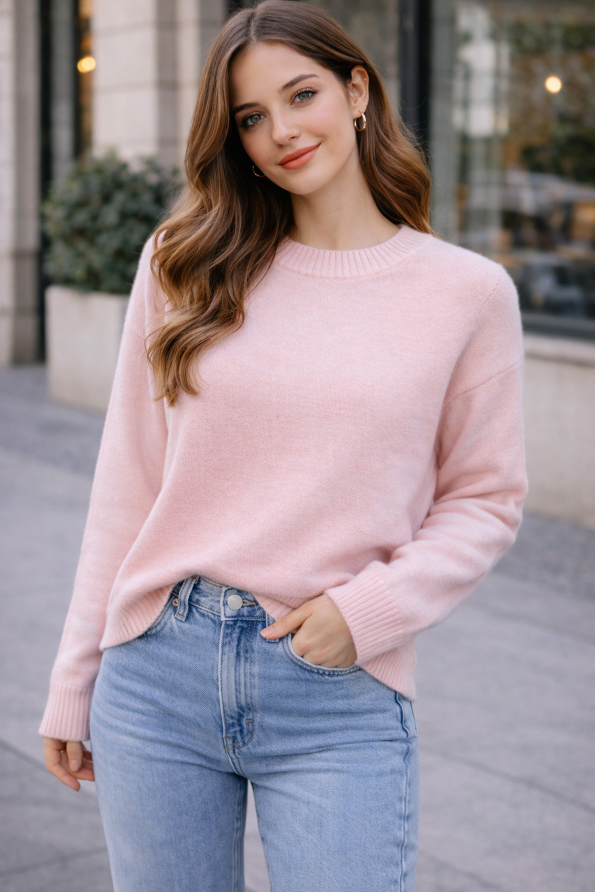 RTD&VLD  Kadın Vita-260 Maviş Bisiklet Yaka Basic Triko Kazak Pembe