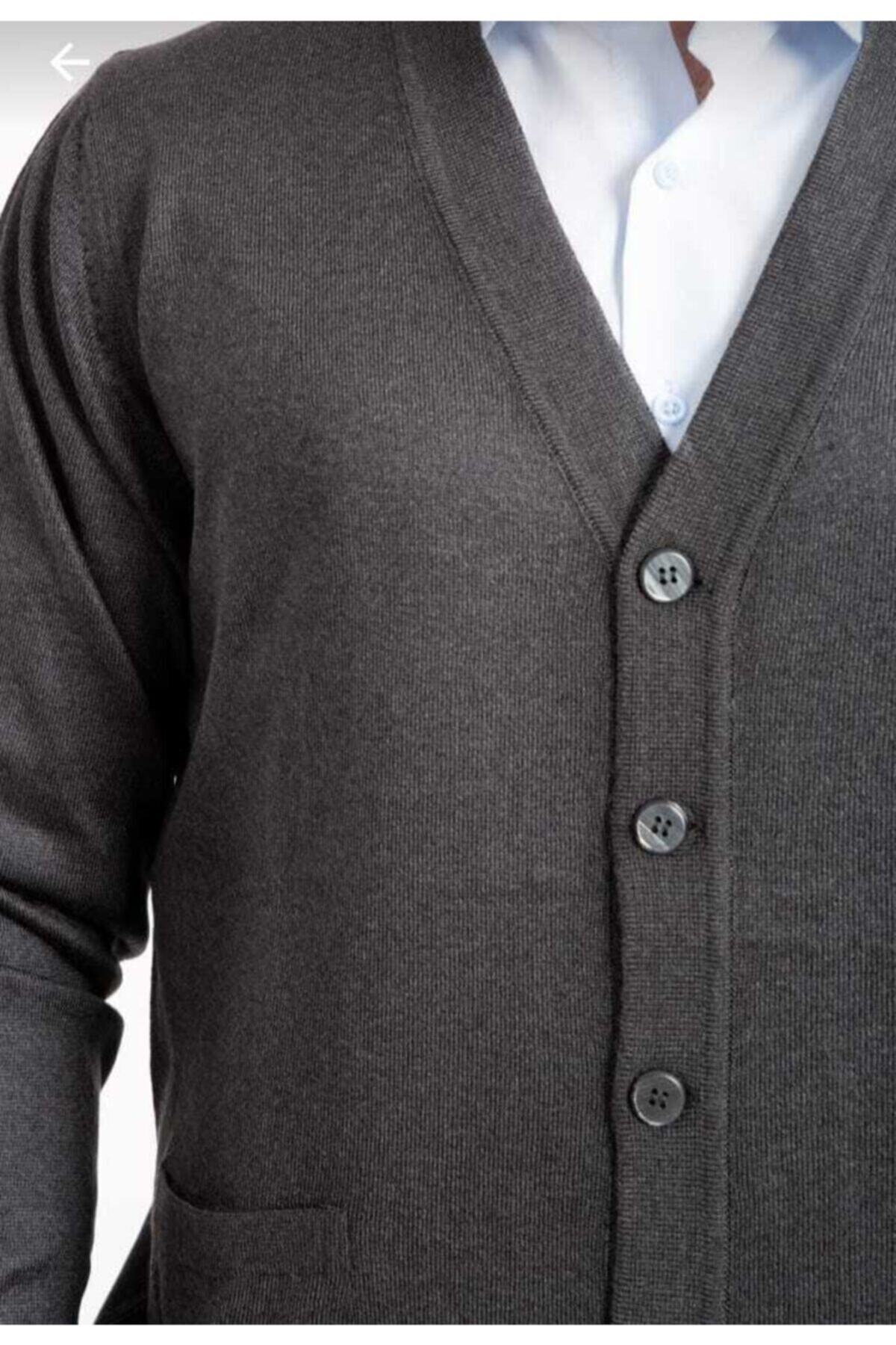 Genel Markalar  Ince Yün Düğmeli Cepli Triko Erkek Hırka - Görsel 4