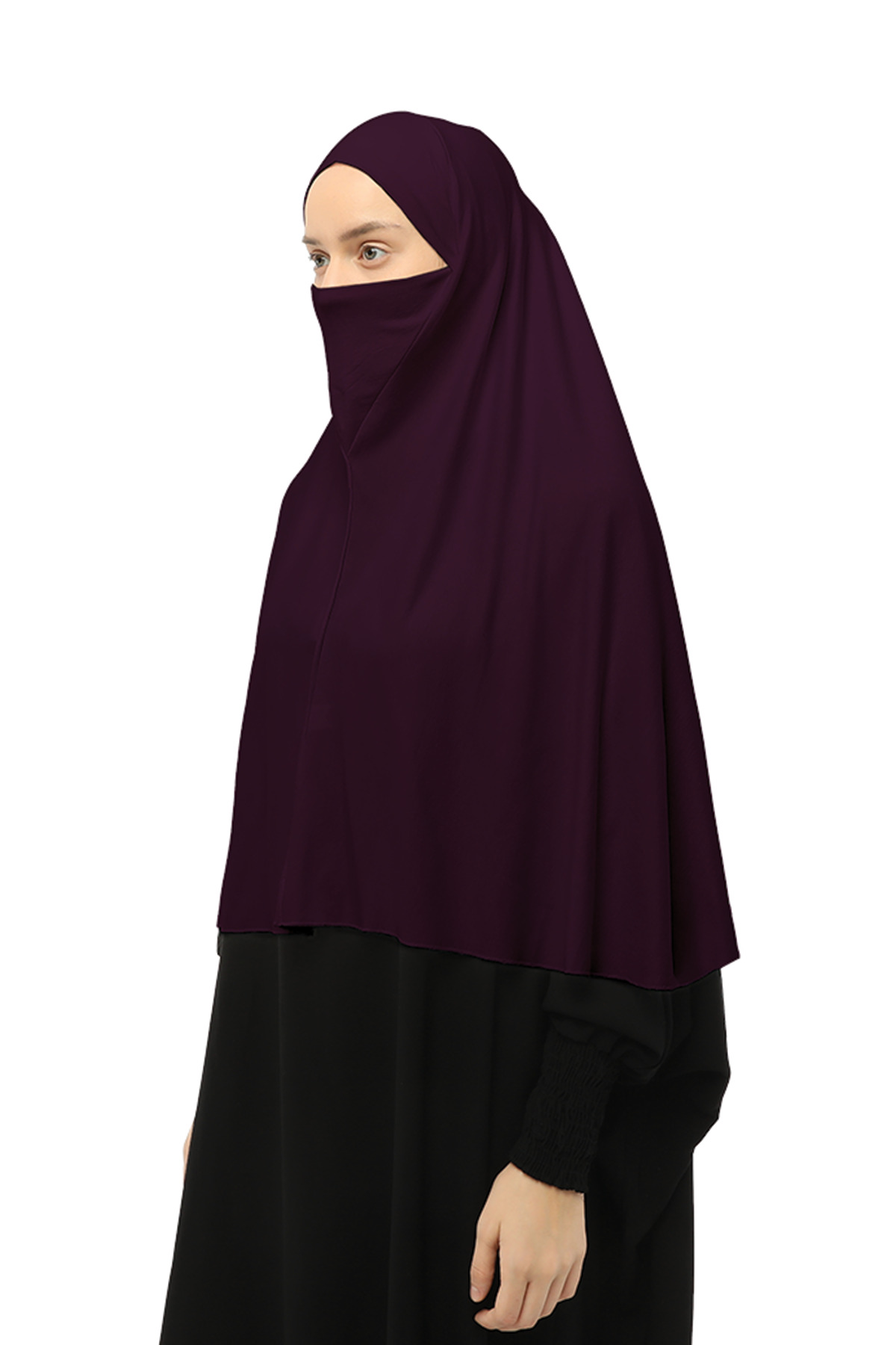 Ready Turban Veiled Practical Scarf Modest Hijab - Prayer Cover Souffle (3XL) - Damson