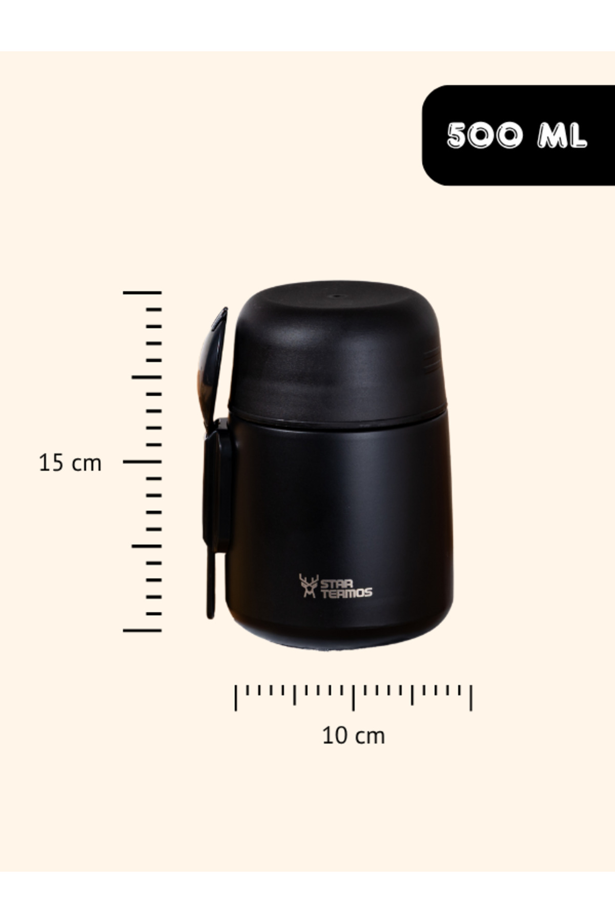 Star Termos Yemek & Mama Termosu 500 ml - SİYAH | 8 Saat Sıcak, 12 Saat Soğuk 48 Saat Buz Tutma fotoğrafı 5 (önizleme)