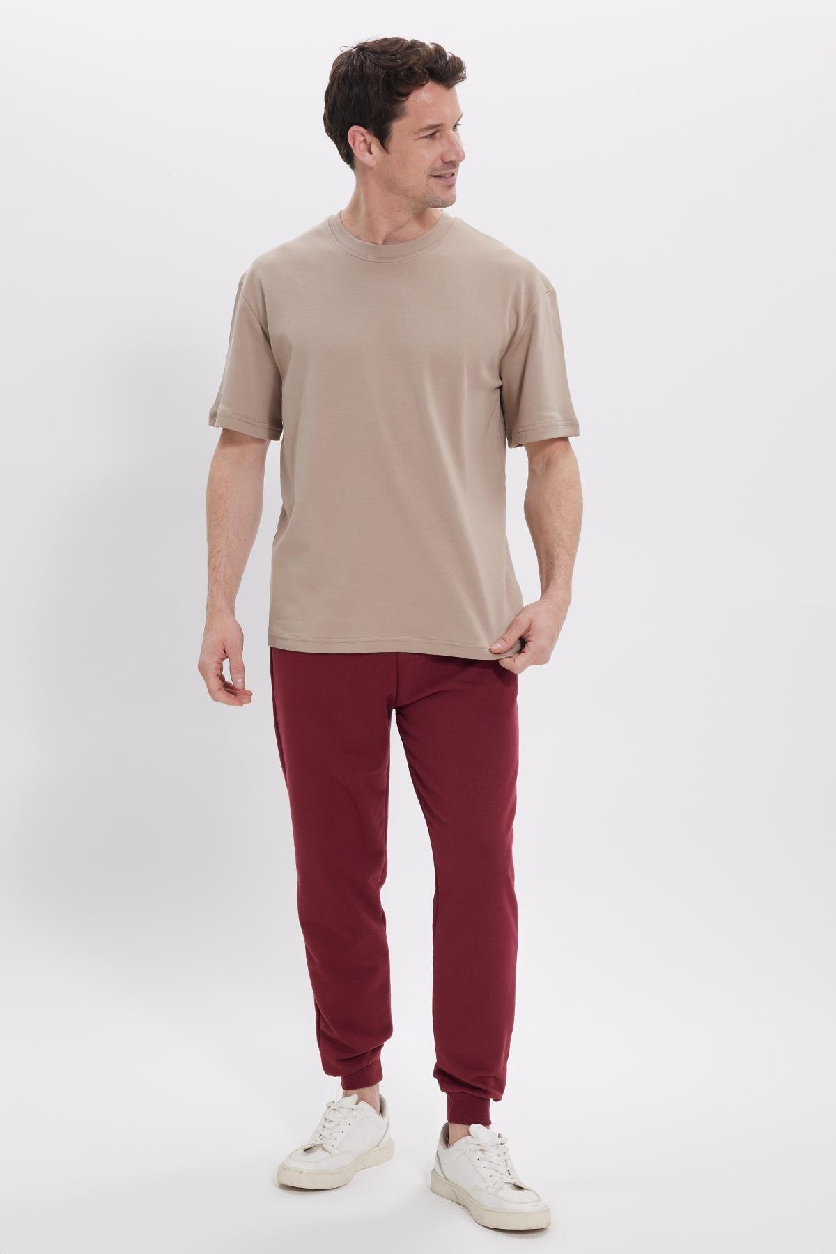 Tudors  Erkek Regular Fit Klasik Kesim Beli Bağcıklı Jogger Cepli Lastikli Paça Bordo Eşofman Altı - Görsel 4
