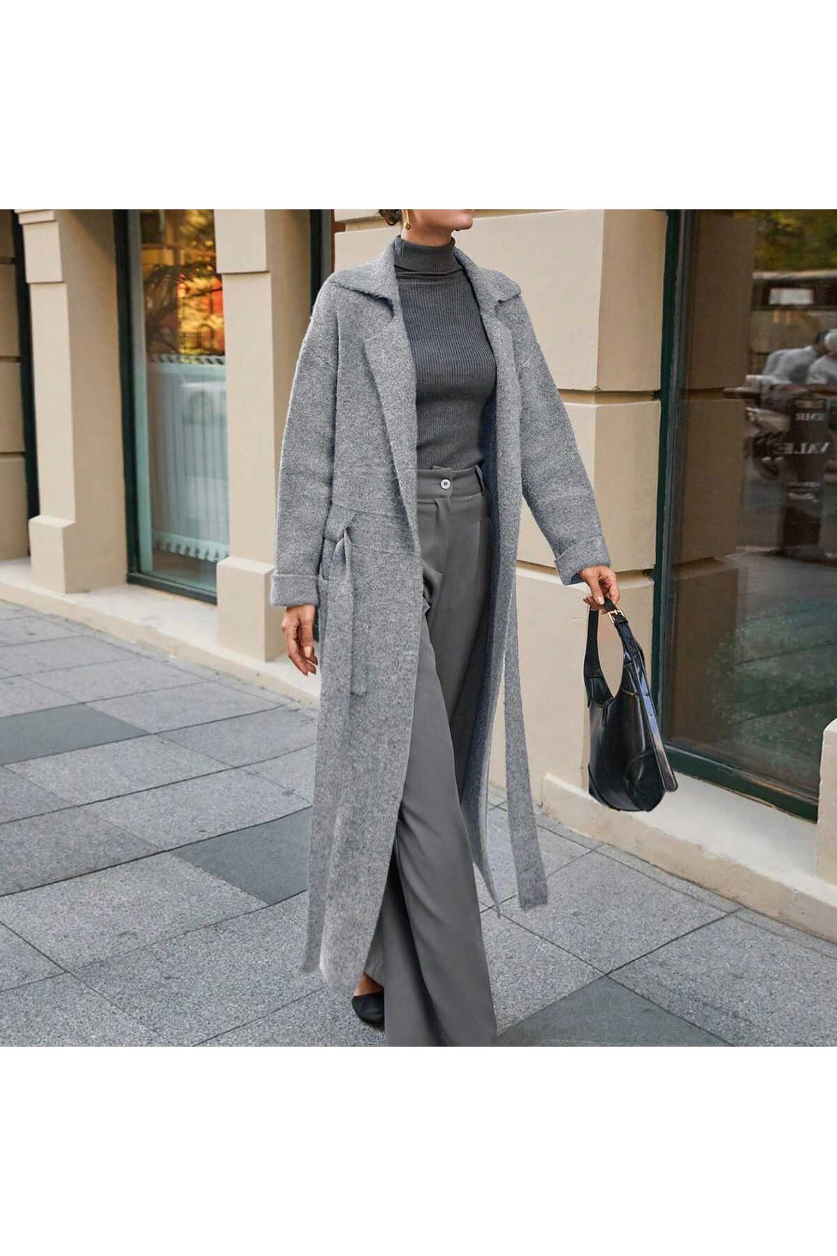 GND  Kemerli Triko Palto - Görsel 5