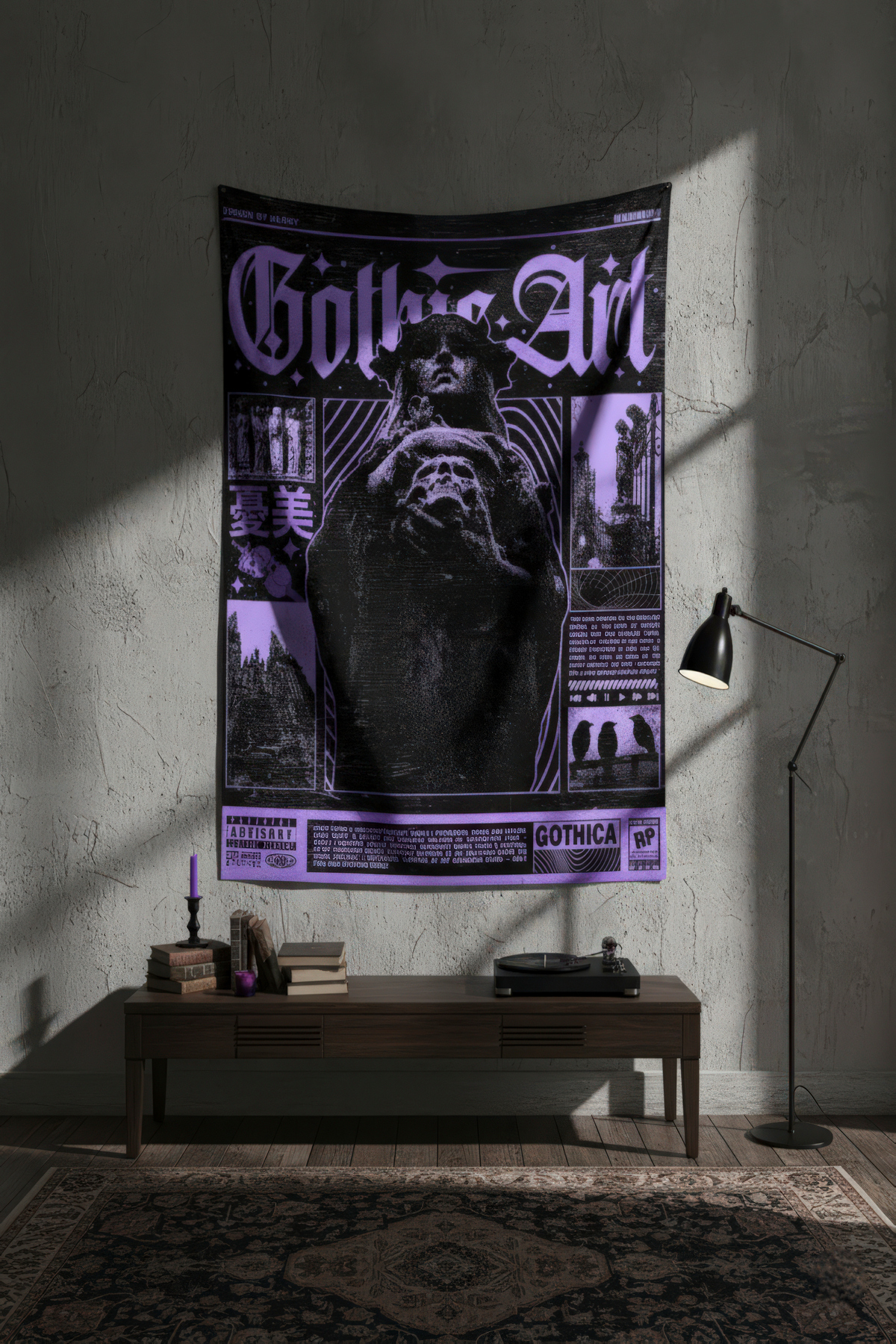 Gothic Art Sculpture and Skull Fabric Wallcovering Home Decoration Tapestry
