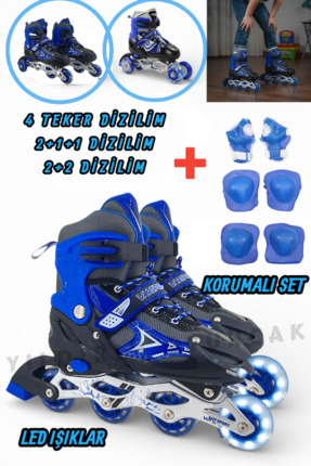 YILDIRIM OYUNCAK Silikon Tekerli Işıklı Ayarlanabilir Çocuk Pateni 2+1+1 2+2 ...