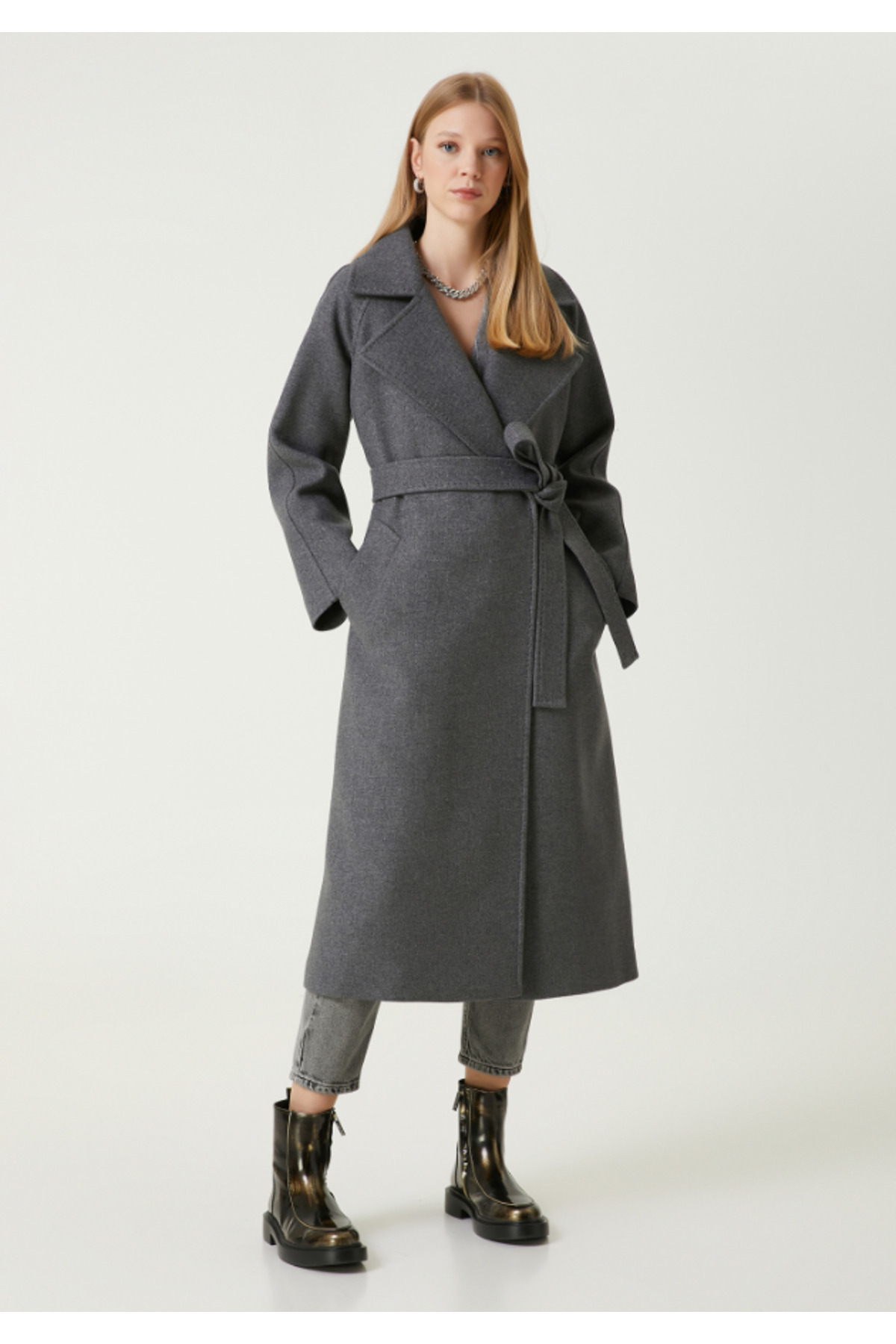 Meşe Moda  Kuşak Detaylı Yün Palto - Görsel 2