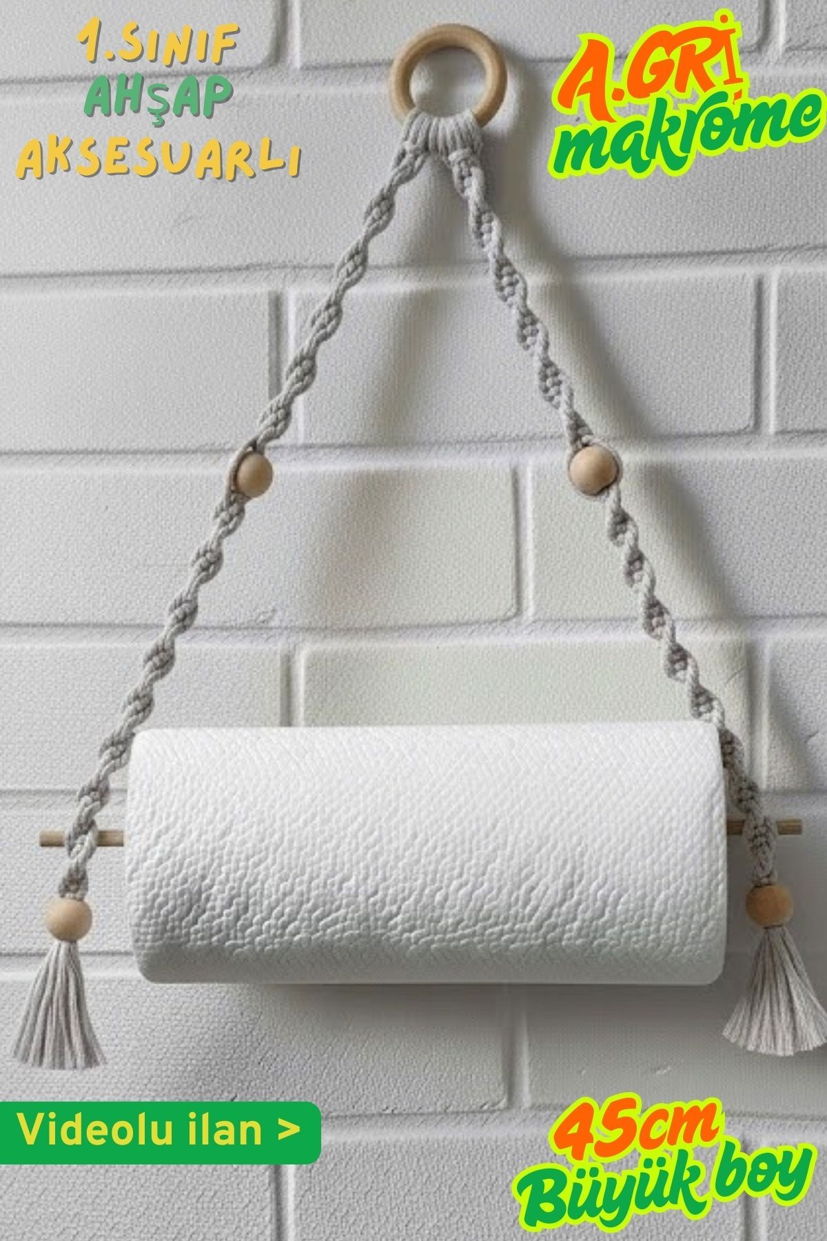 Bathroom Towel Hanger Macrame-Handmade Paper Towel Hanger with Wooden Beads