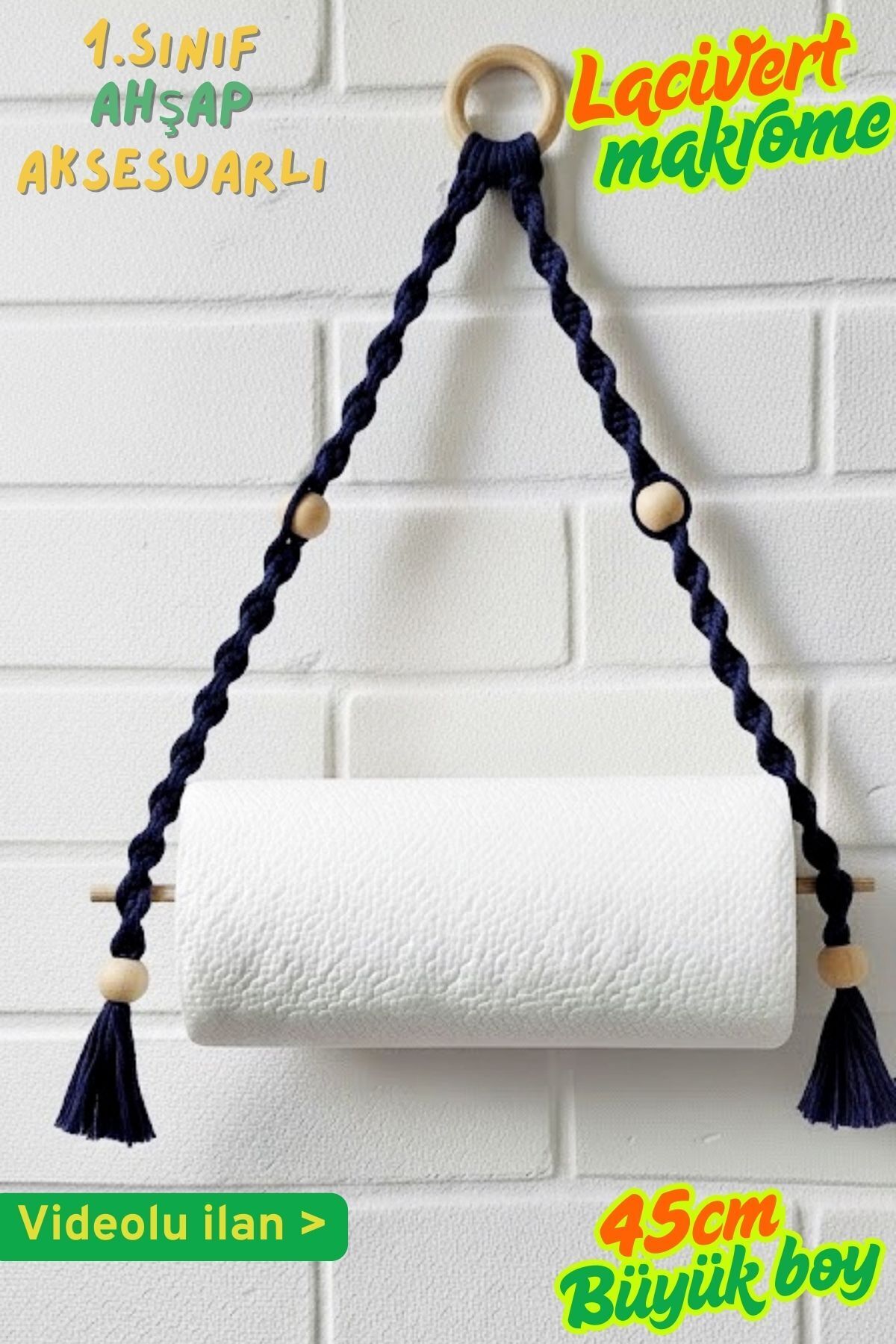 Bathroom Towel Hanger Macrame-Handmade Paper Towel Hanger with Wooden Beads
