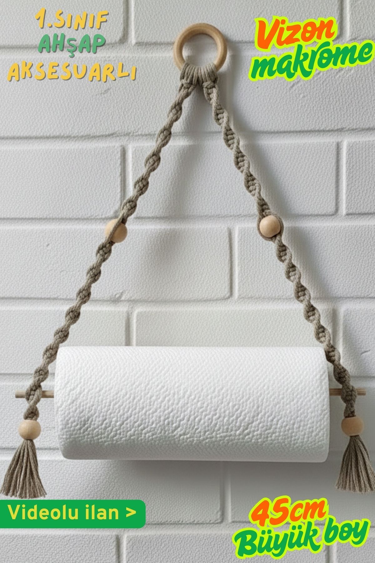 Bathroom Towel Hanger Macrame-Handmade Paper Towel Hanger with Wooden Beads