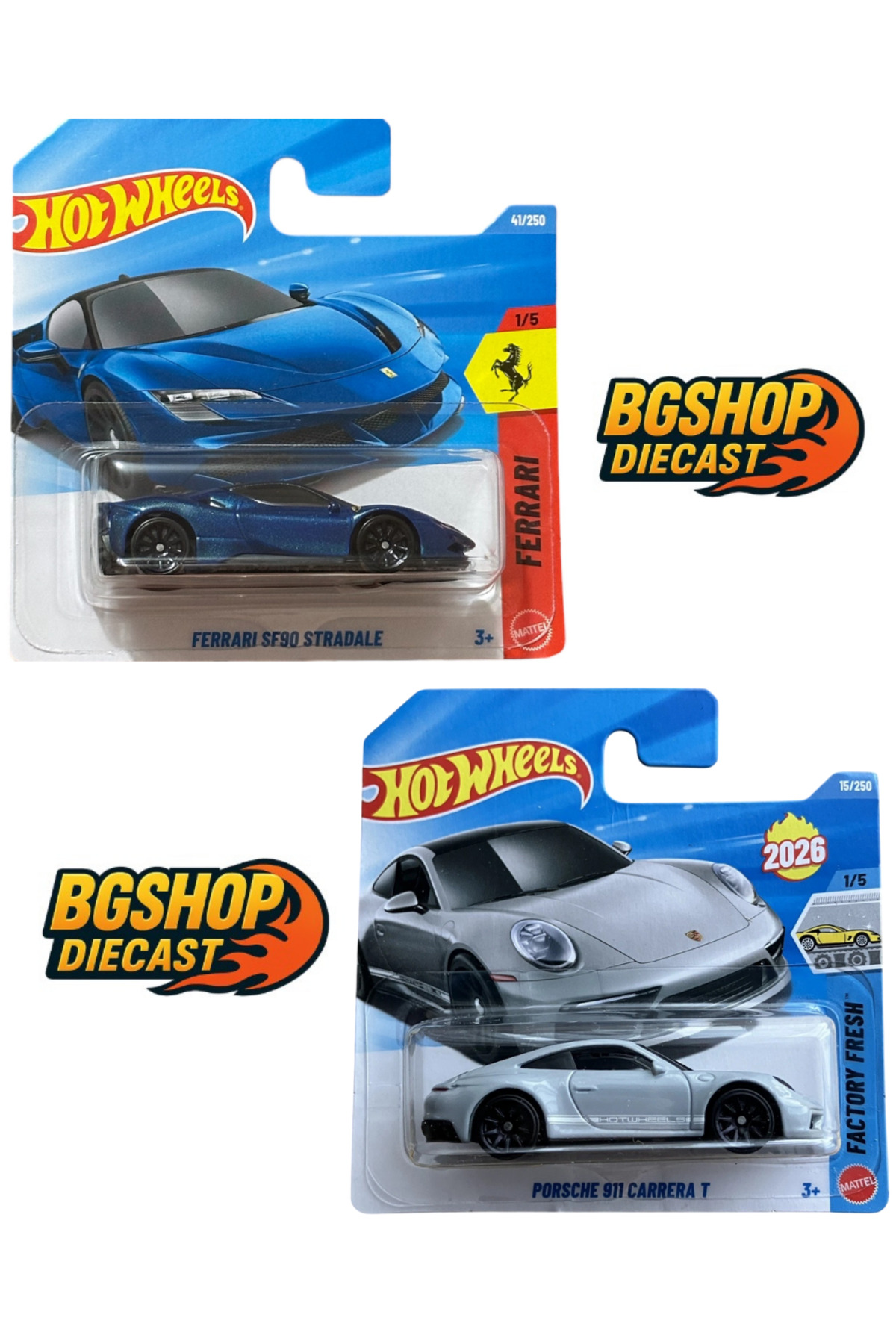 HOT WHEELS 2026 Case - Porsche 911 Carrera T - Ferrari SF90