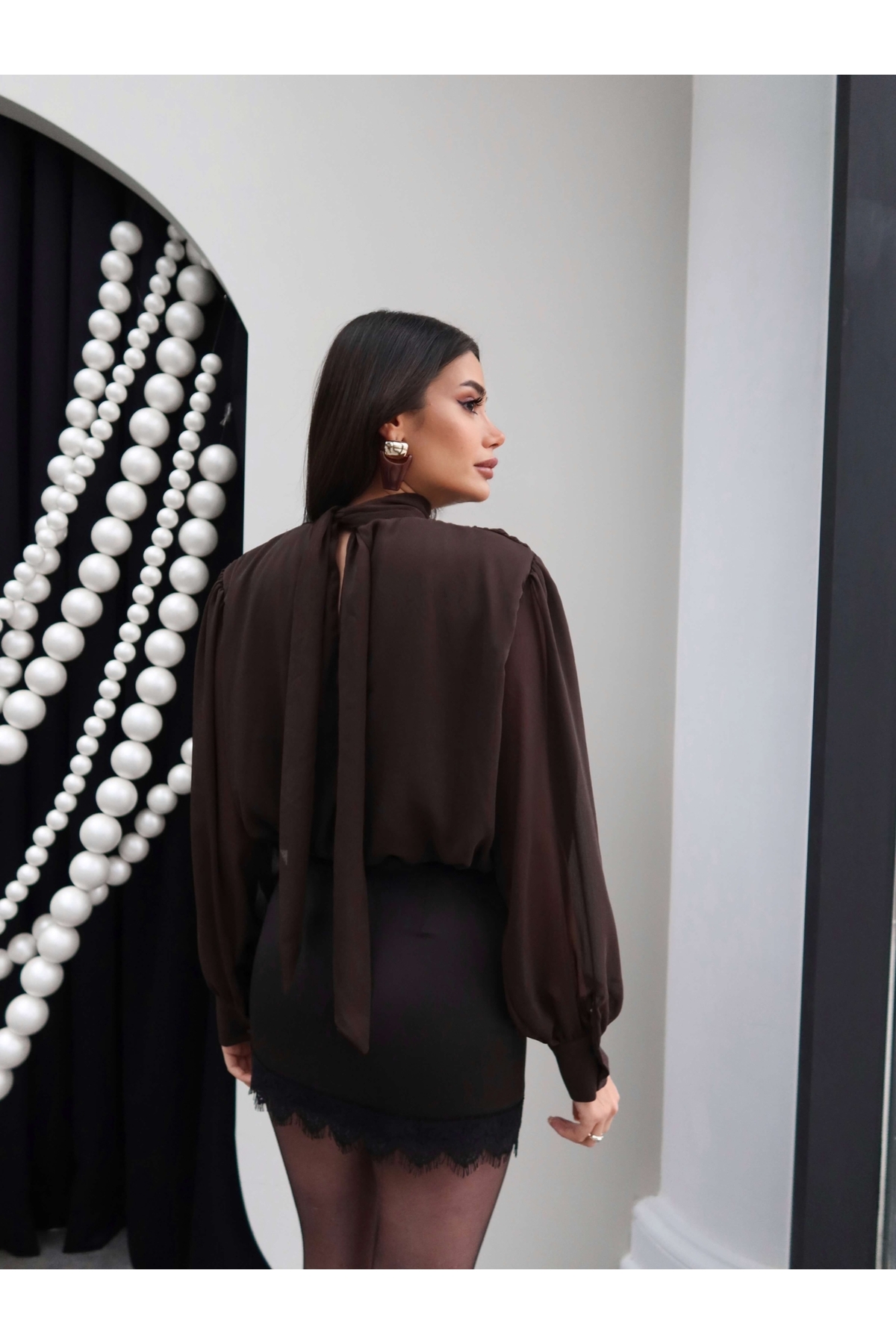 ESRAHELVACI  Yaka Bağlamalı Şifon Bluz - Görsel 6