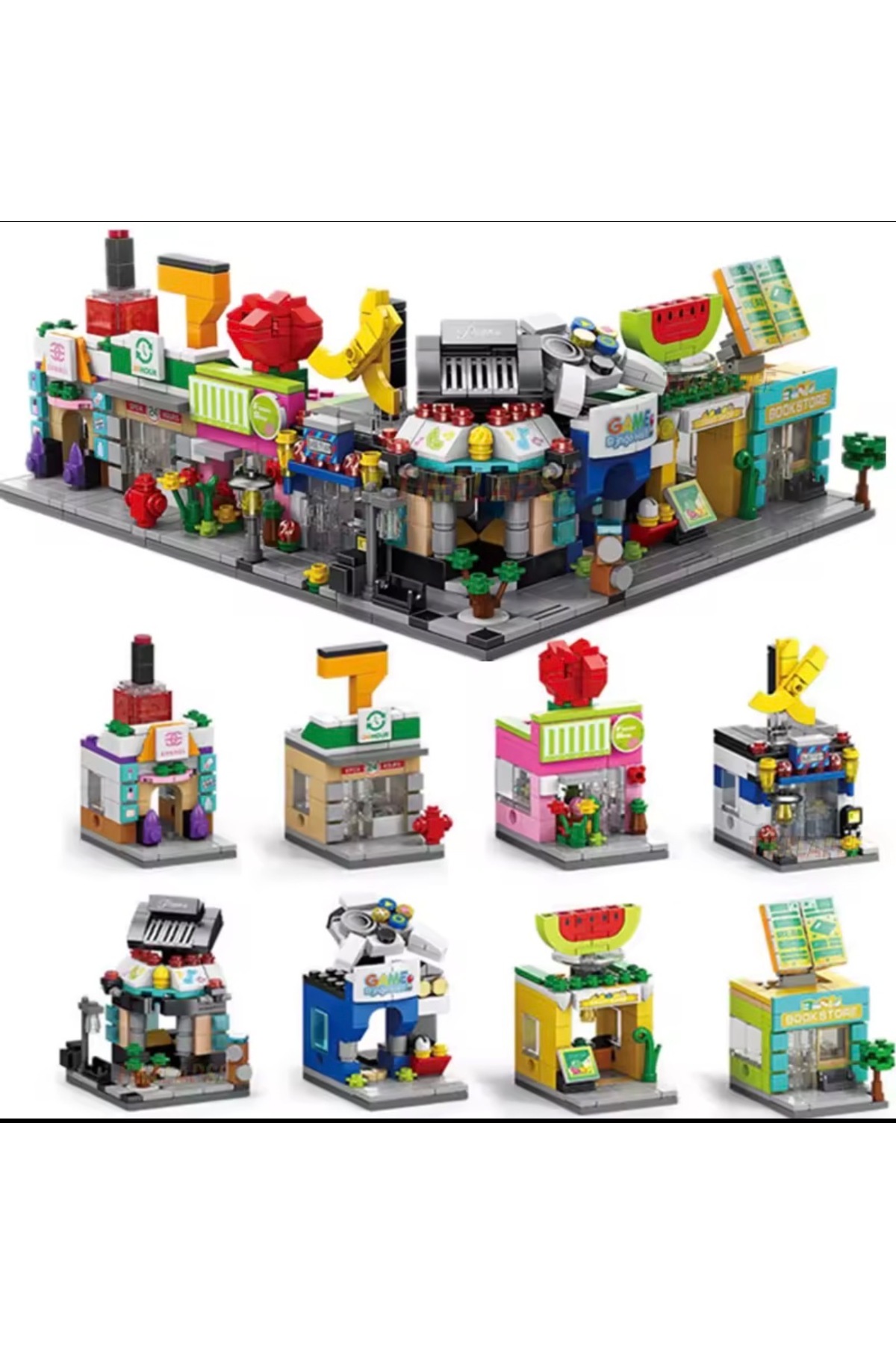 Street Stores Building Blocks set - 8 Different Stores in one box - 894 Pieces of LEGO-Blocks