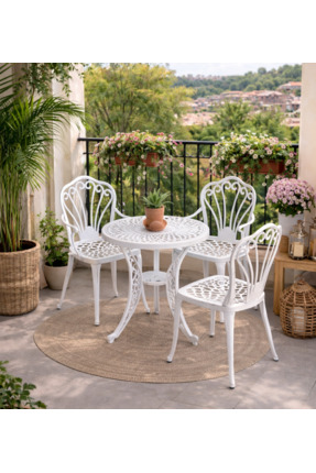 IVF Istanbul Model Ferforje Görünümlü 60 Cm Çap Plastik Masa Ve Sandalye Balk...
